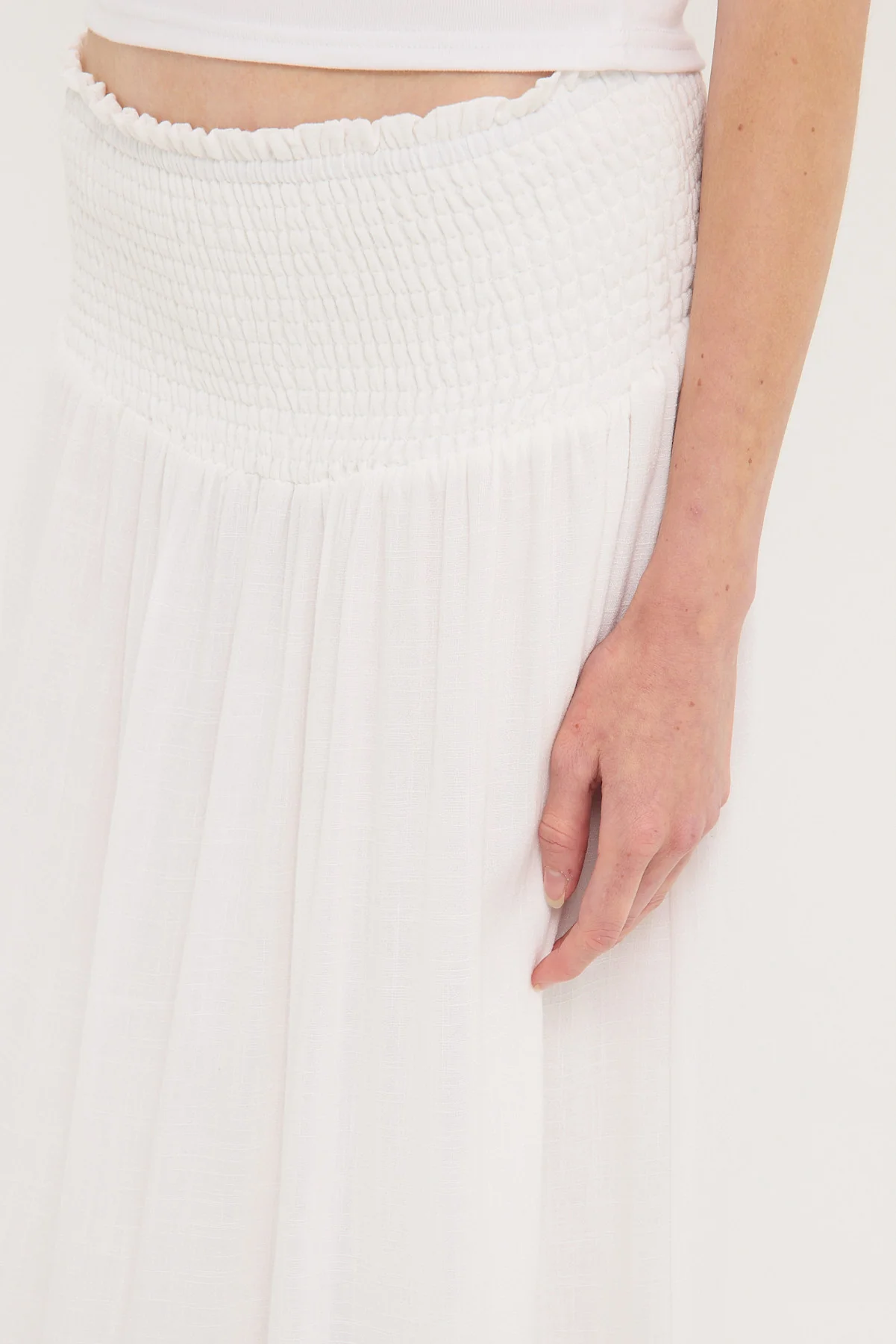 All About Eve Luxe Linen Shirred Maxi Skirt White - Image 3