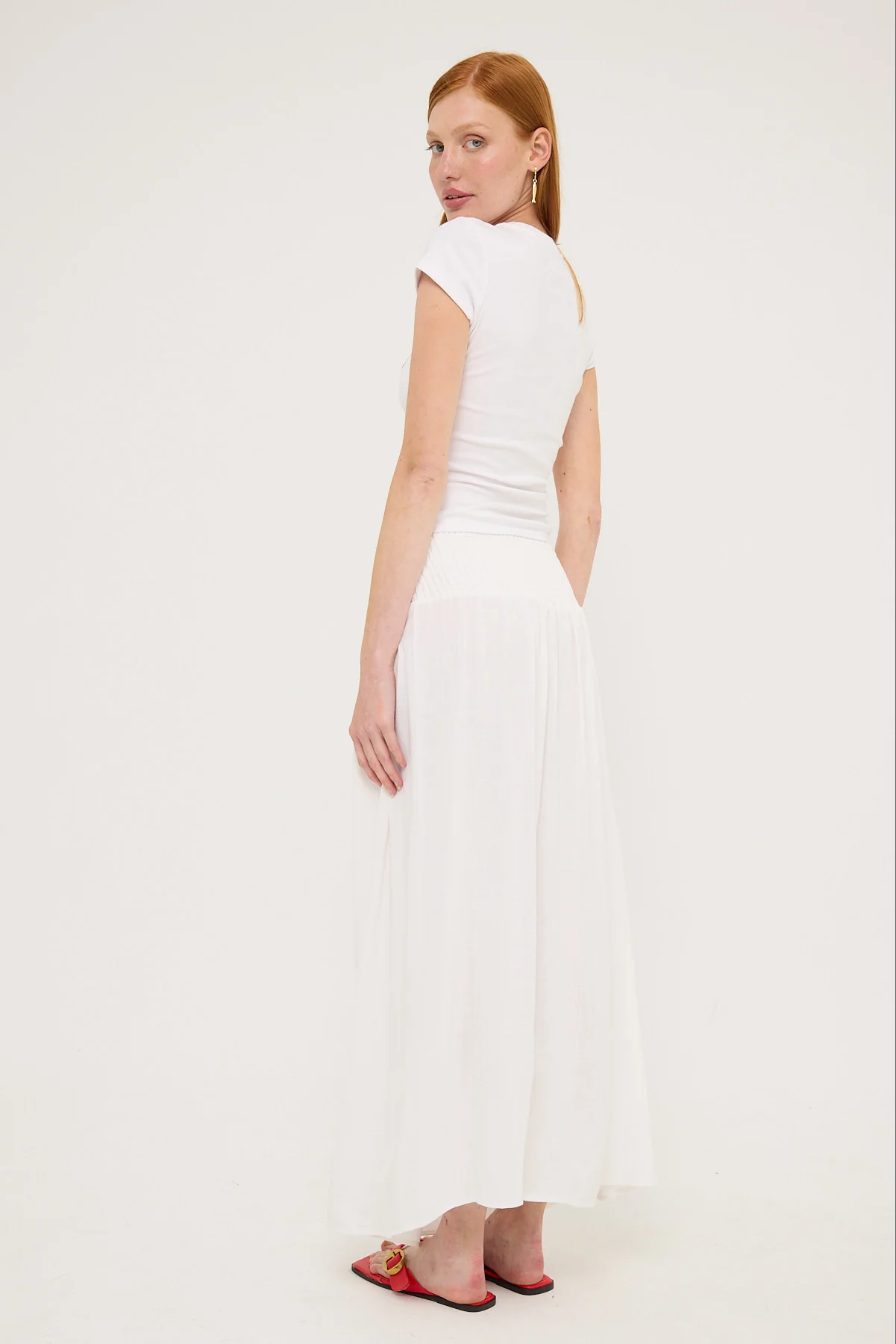 All About Eve Luxe Linen Shirred Maxi Skirt White - Image 4
