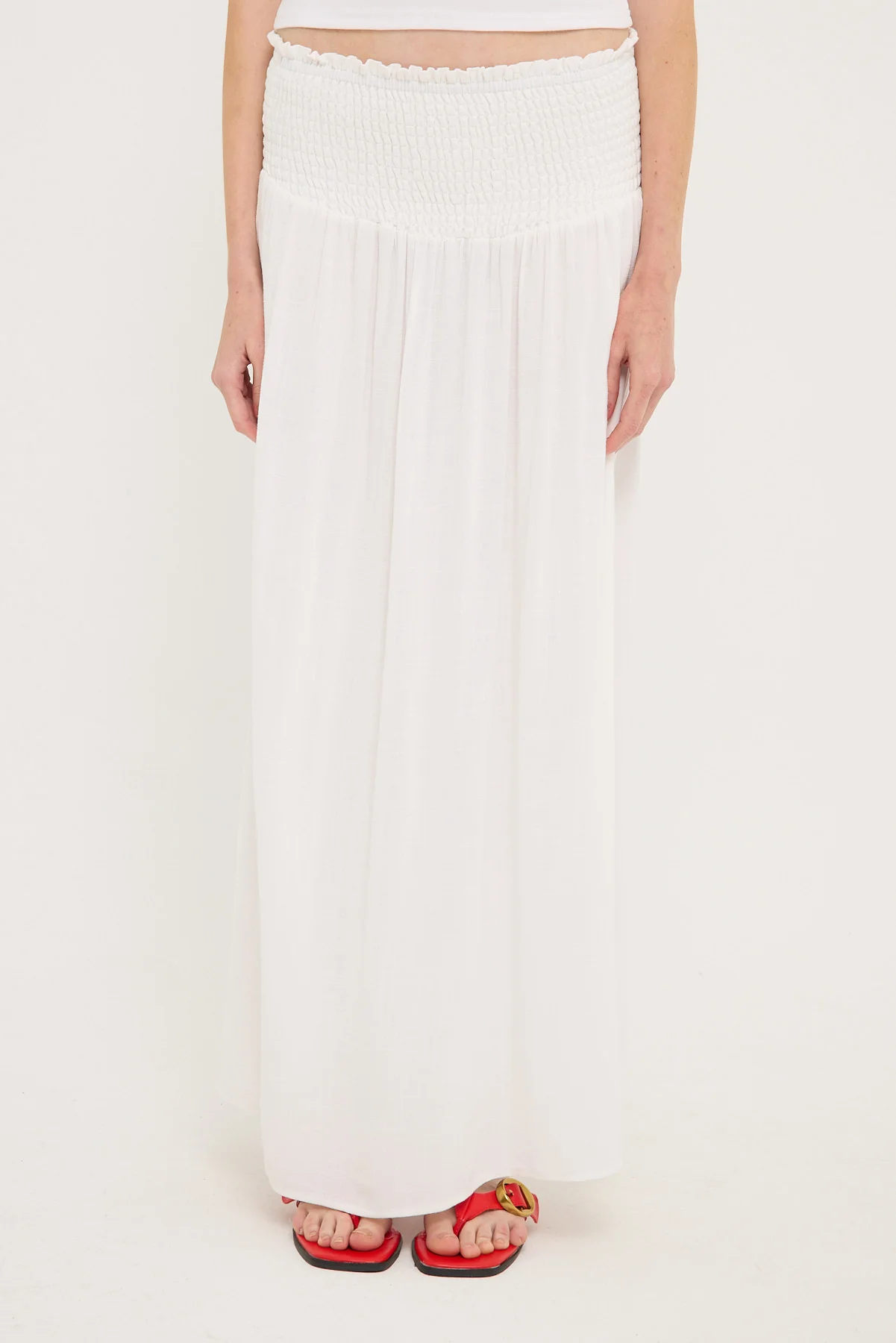 All About Eve Luxe Linen Shirred Maxi Skirt White - Image 5