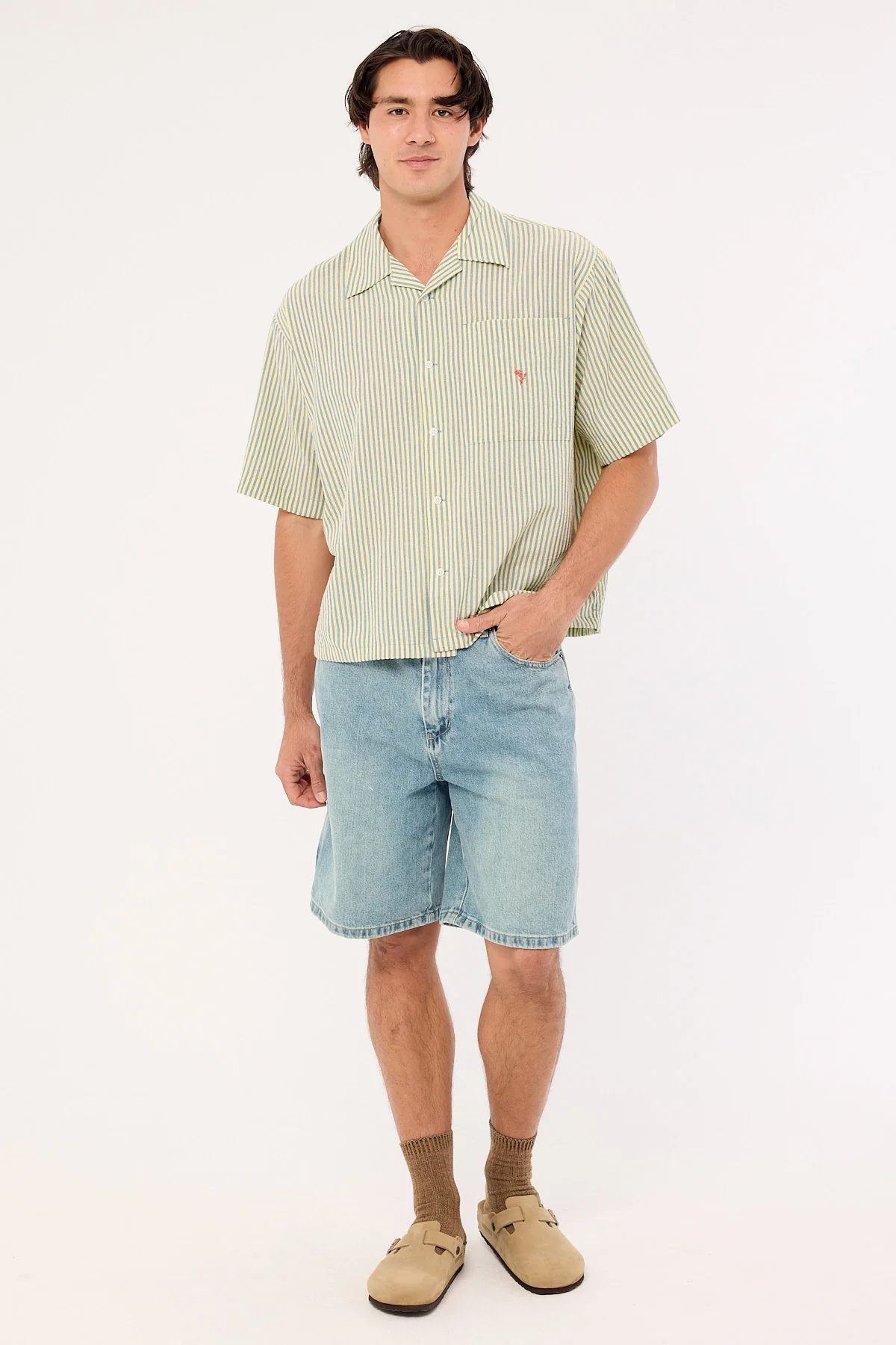 Barney Cools Boathouse Shirt Green Stripe