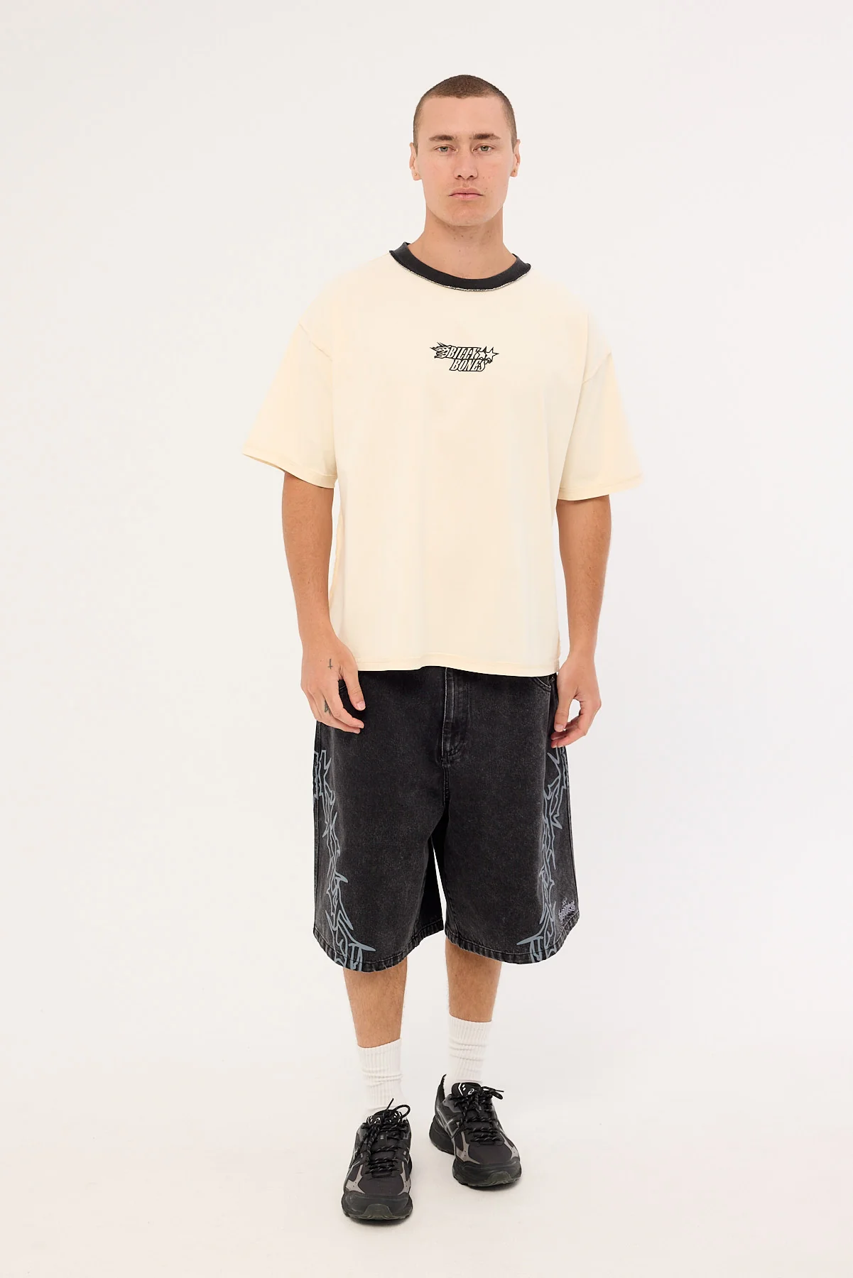 Billy Bones Club Bones Barned Denim Shorts Washed Black