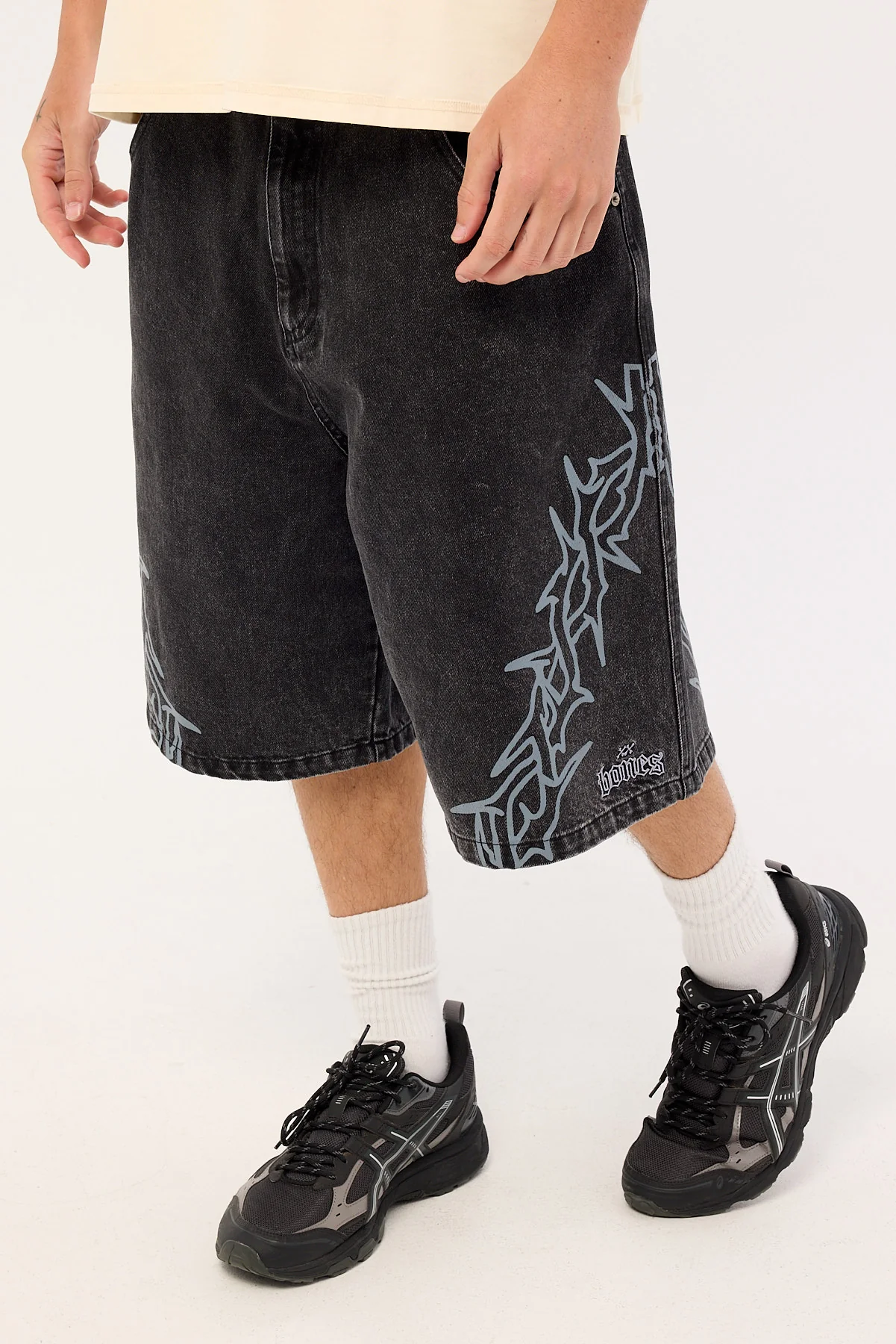 Billy Bones Club Bones Barned Denim Shorts Washed Black - Image 3