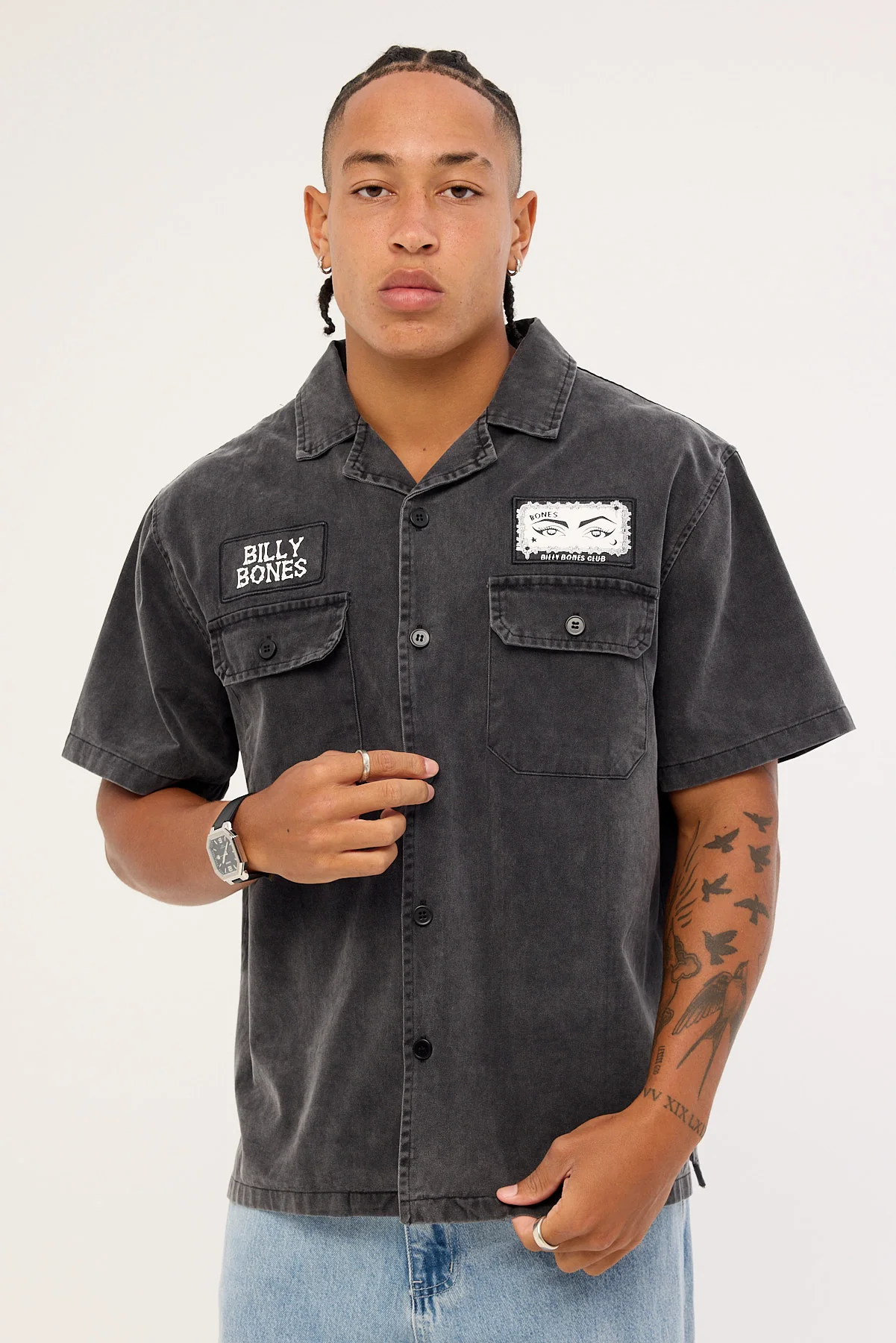 Billy Bones Club Bones Garage Work Shirt Washed Black