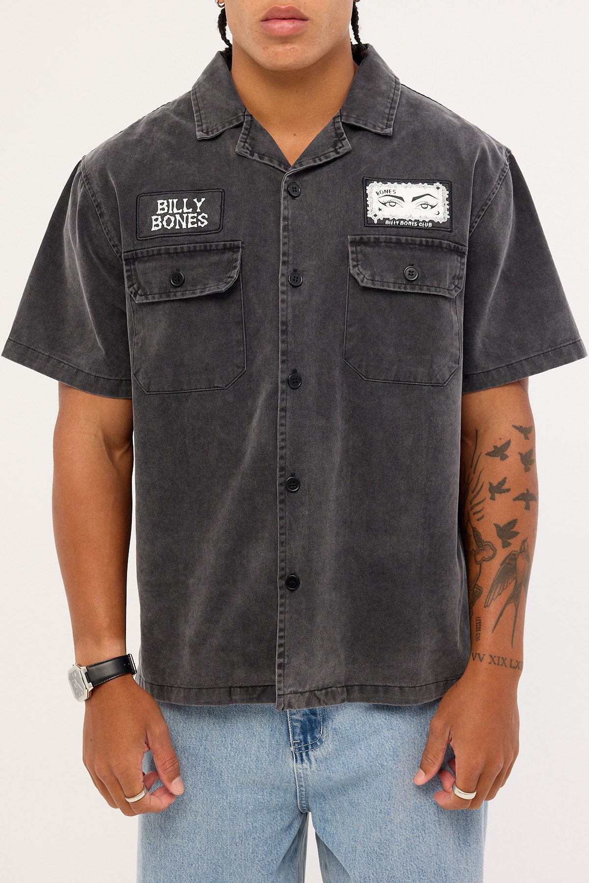Billy Bones Club Bones Garage Work Shirt Washed Black - Image 6