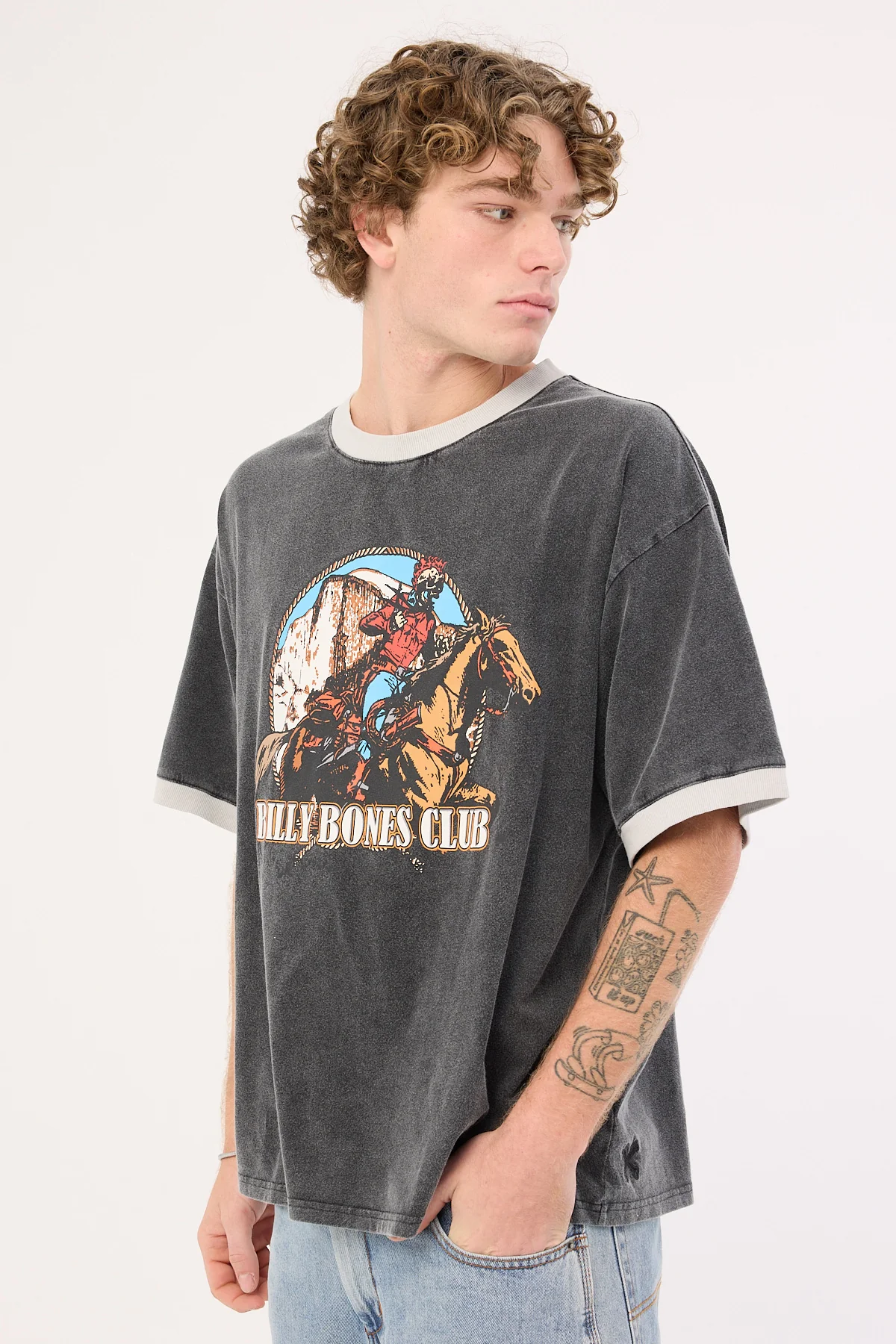Billy Bones Club Bones Rodeo 2.0 Boxy Ringer Tee Washed Black - Image 8