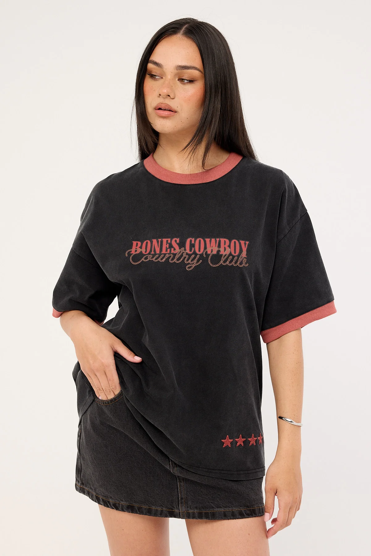 Billy Bones Club Country Club Oversized Ringer Tee Washed Black - Image 3