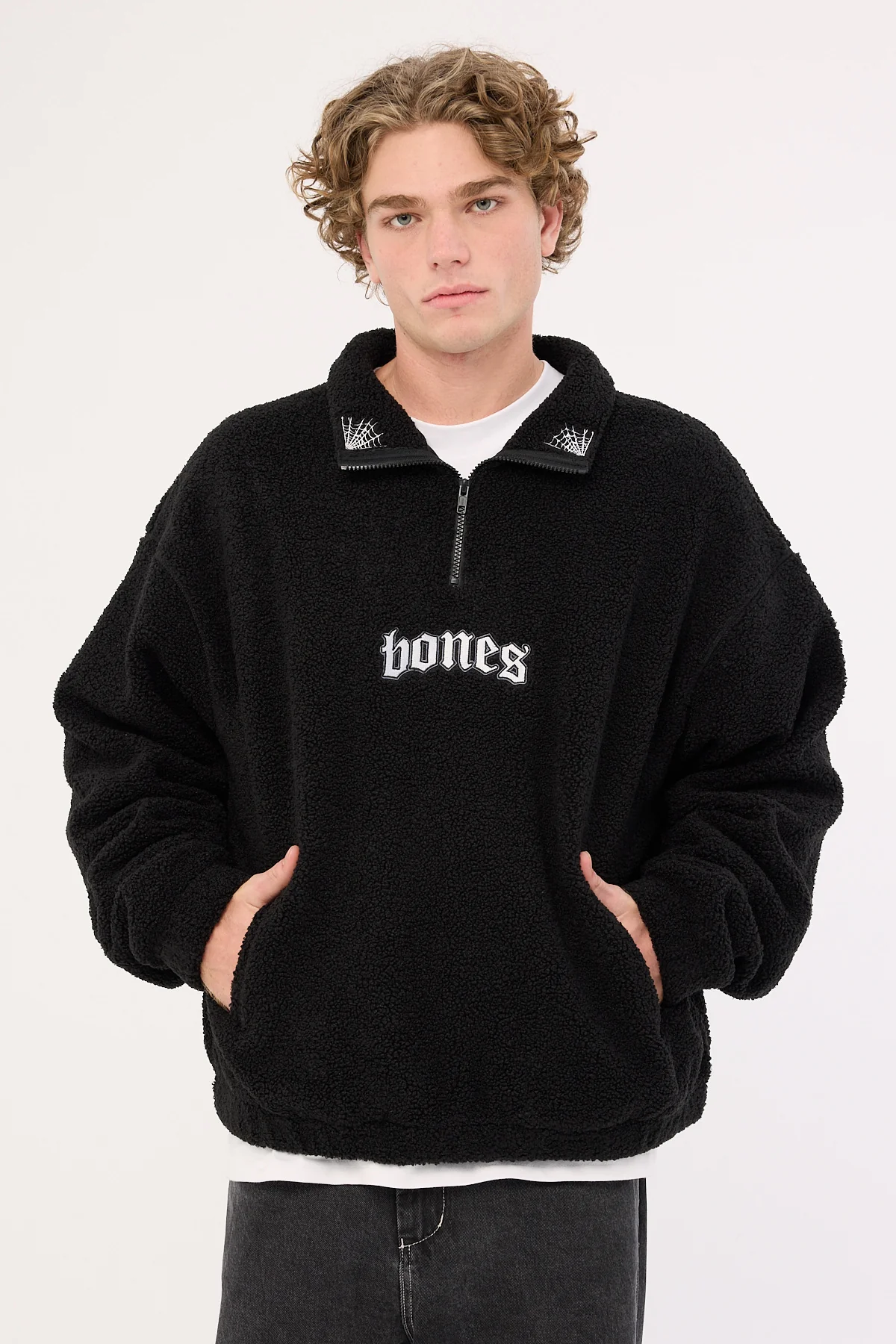 Billy Bones Club Webbed Collar Sherpa 1/4 Zip Black