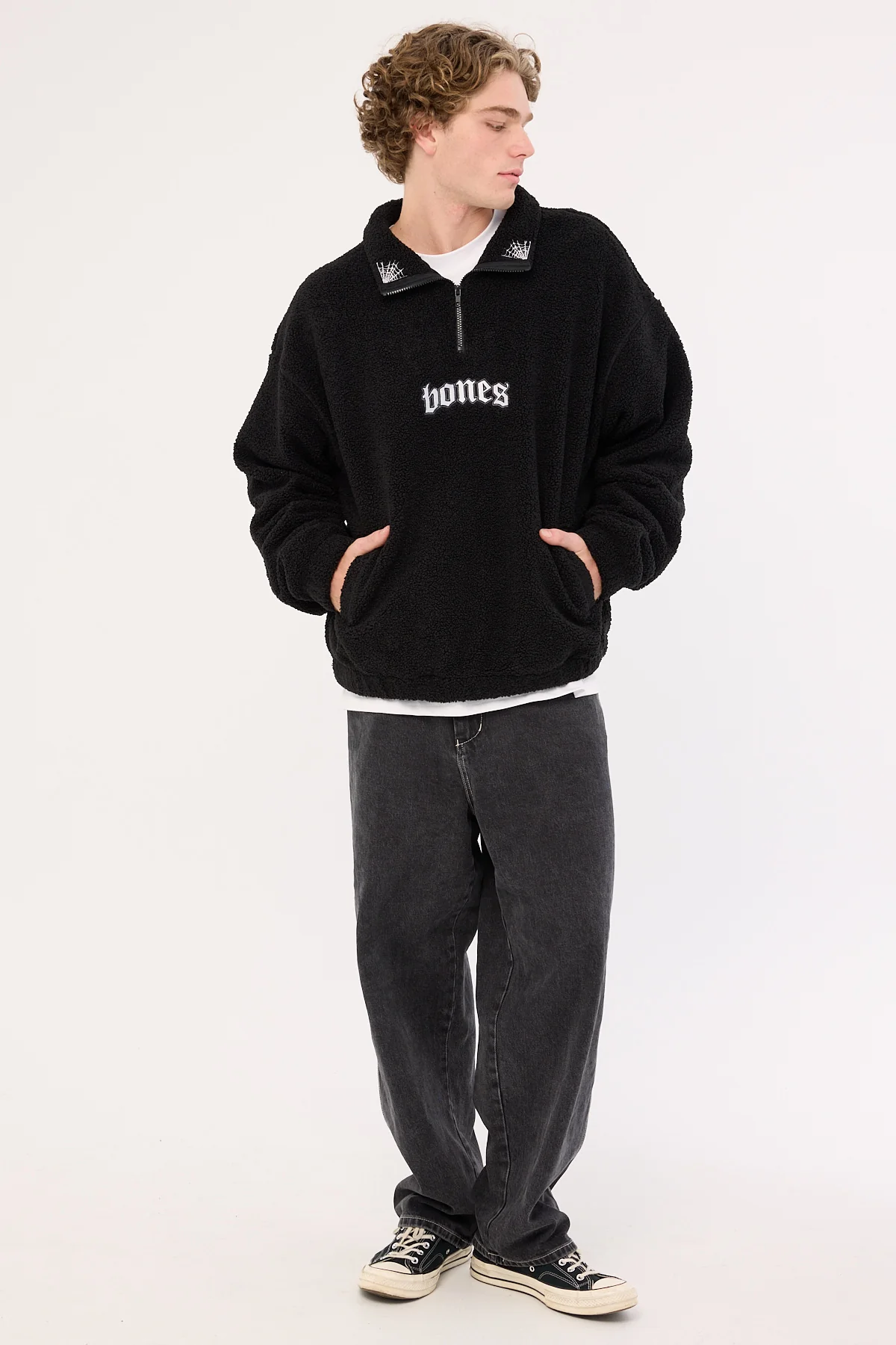 Billy Bones Club Webbed Collar Sherpa 1/4 Zip Black - Image 2