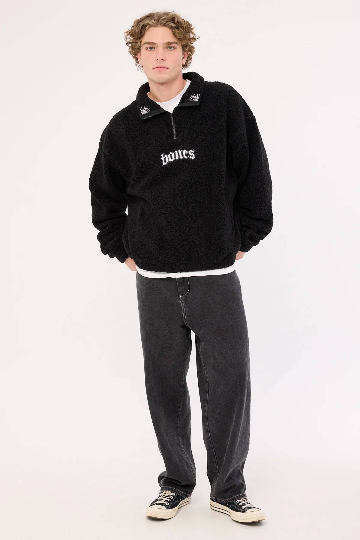 Billy Bones Club Webbed Collar Sherpa 1/4 Zip Black - Image 4