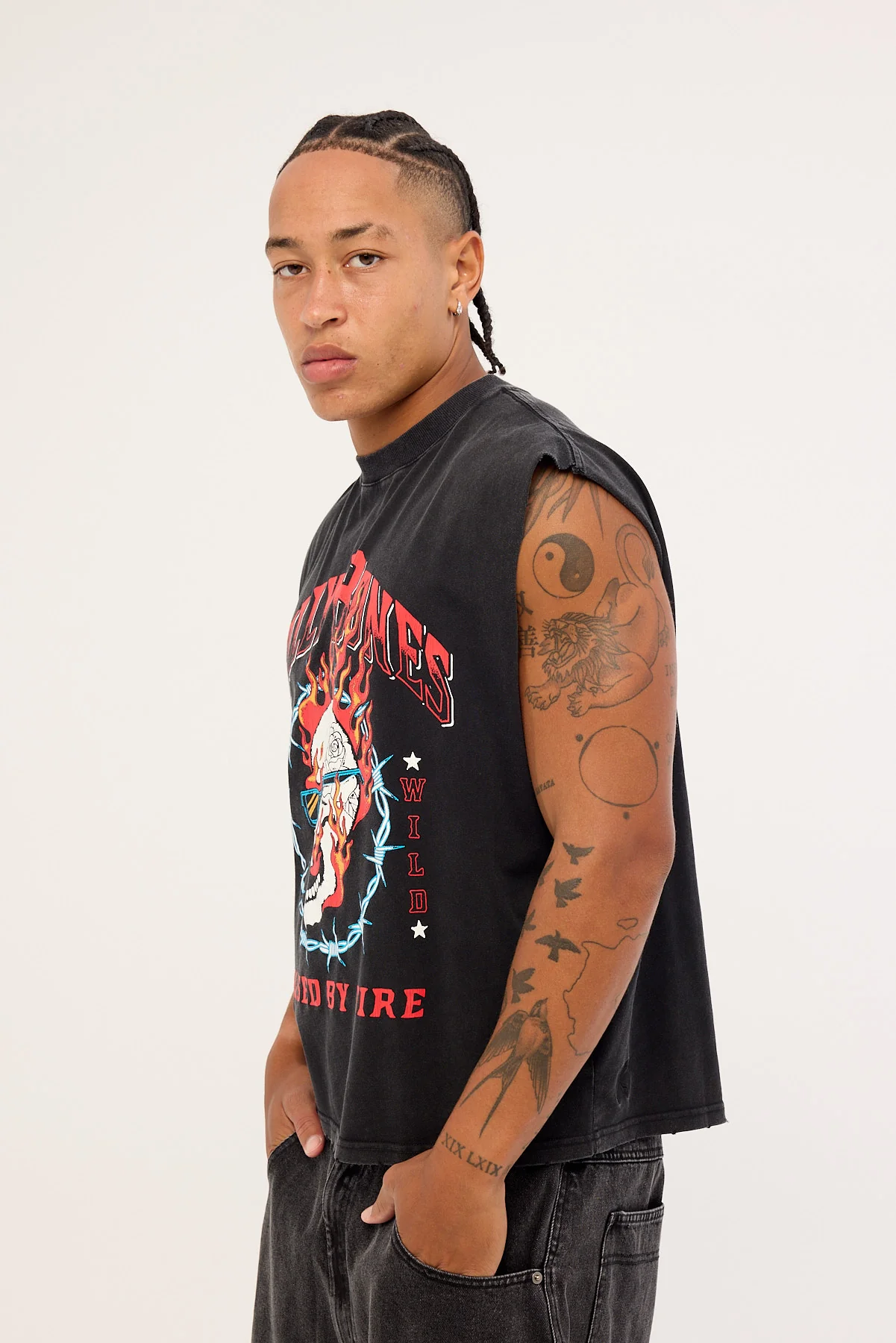 Billy Bones Club Raised by Fire Muscle Tank Washed Black - Image 3
