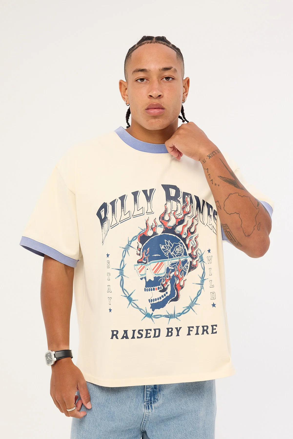Billy Bones Club Raised by Fire Ringer Tee Vintage White/Blue