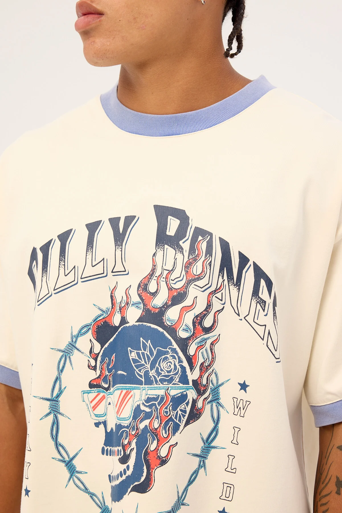 Billy Bones Club Raised by Fire Ringer Tee Vintage White/Blue - Image 5