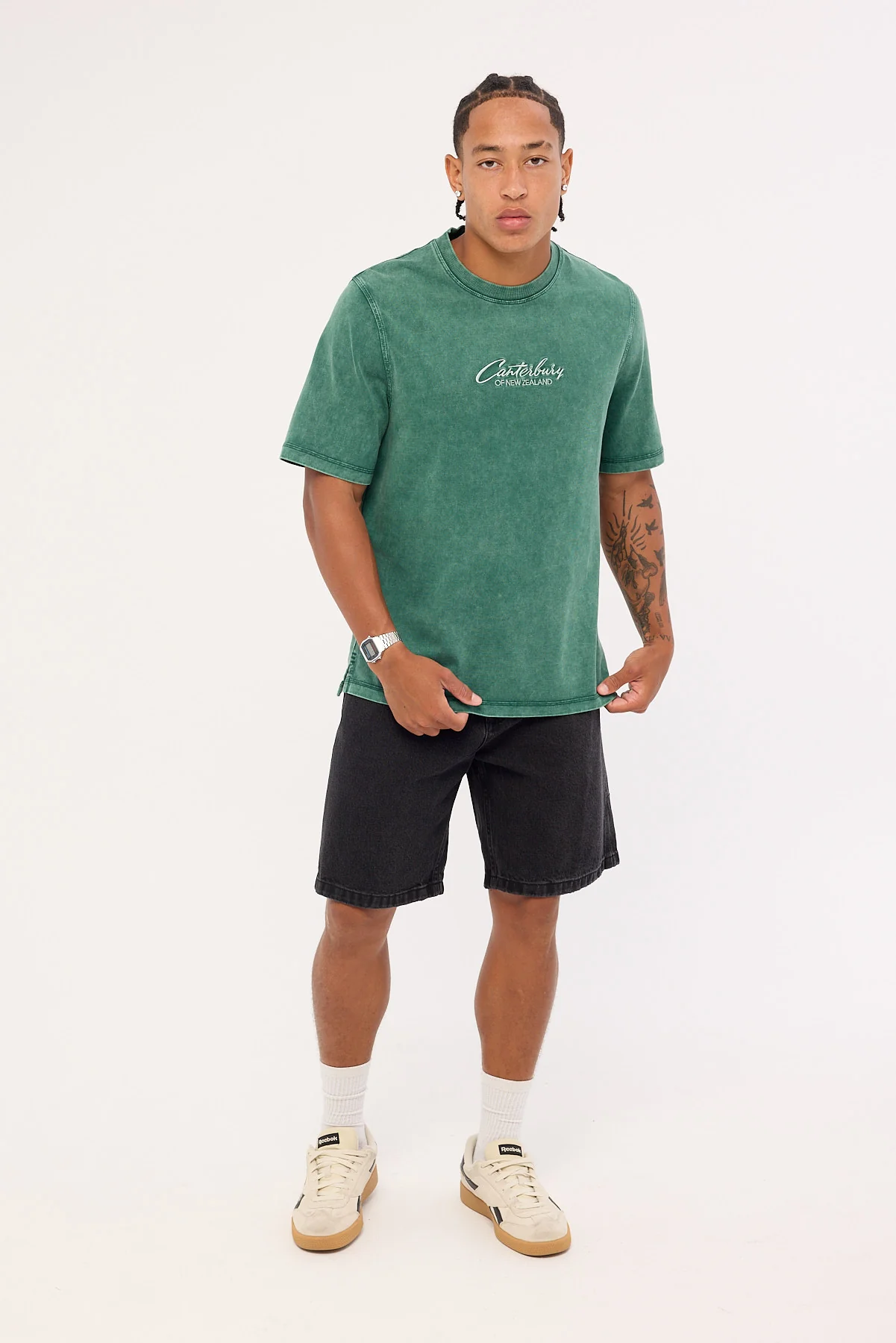 Canterbury Embroidered Heritage Logo Heavyweight Oversized Tee Pine Needle Green - Image 2