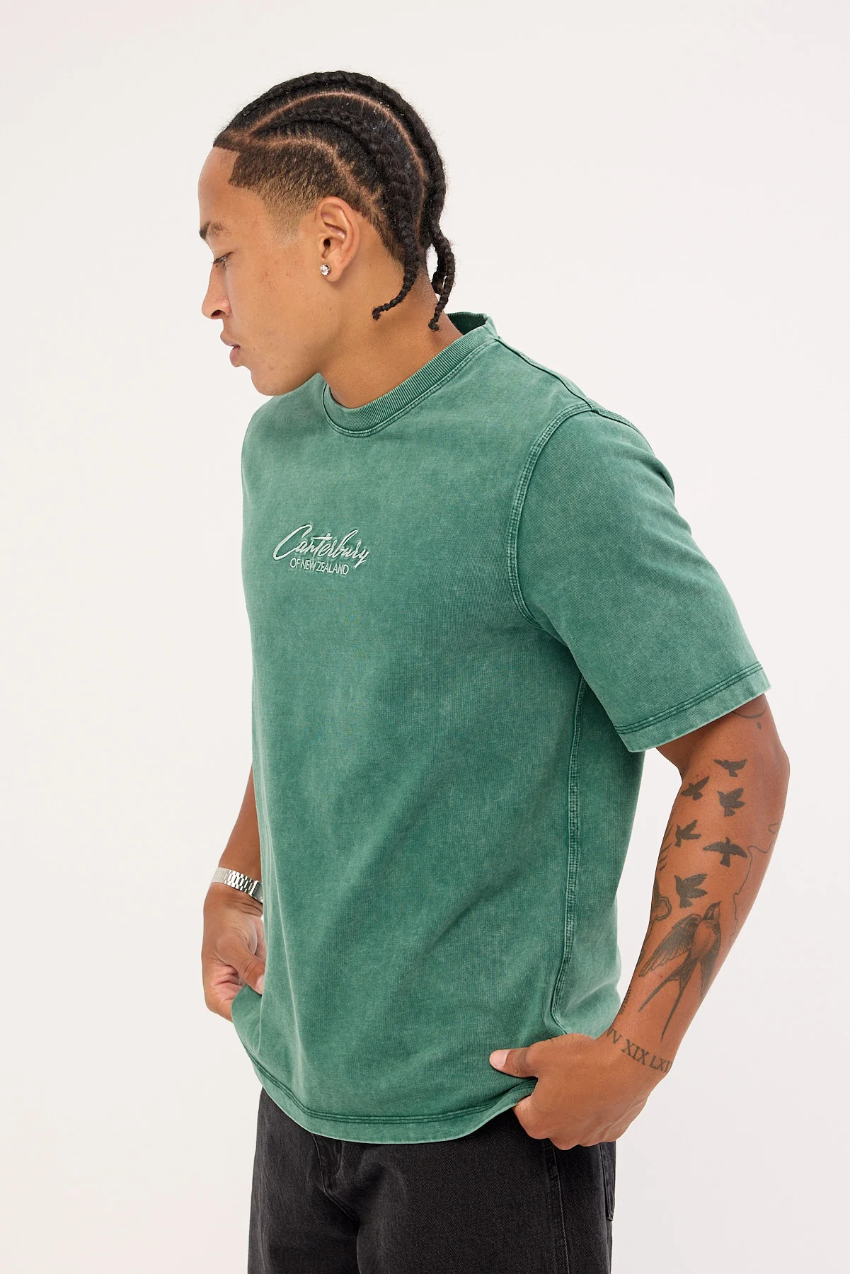 Canterbury Embroidered Heritage Logo Heavyweight Oversized Tee Pine Needle Green - Image 4
