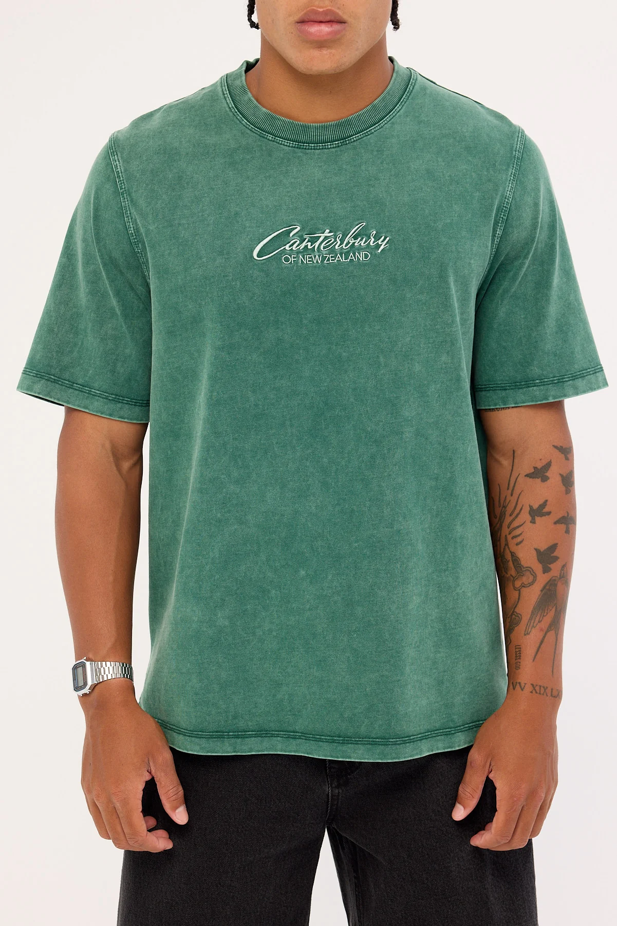 Canterbury Embroidered Heritage Logo Heavyweight Oversized Tee Pine Needle Green - Image 6