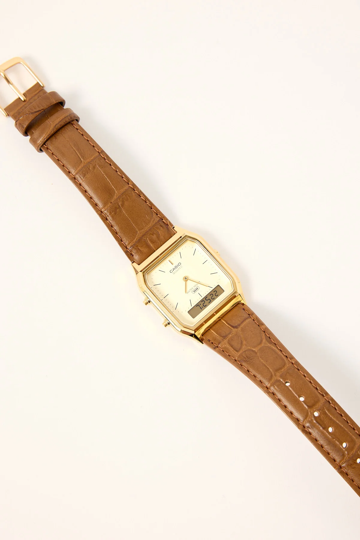 Casio AQ230EGL-9 Duo Watch Gold/Tan Croc PU Strap - Image 3