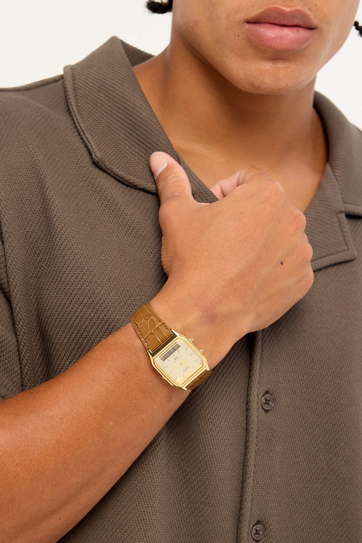 Casio AQ230EGL-9 Duo Watch Gold/Tan Croc PU Strap - Image 4