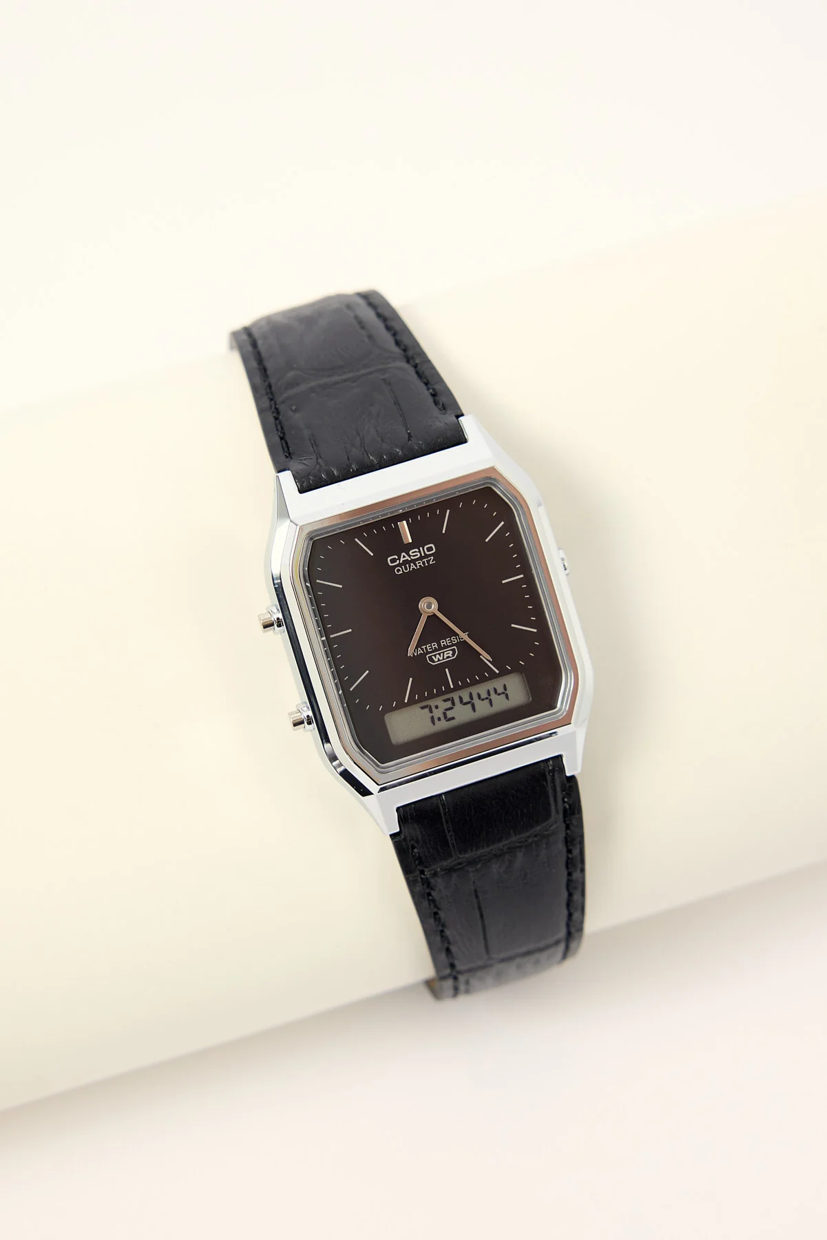 Casio AQ230EL-1A Duo Watch Gold/Black Croc PU Strap