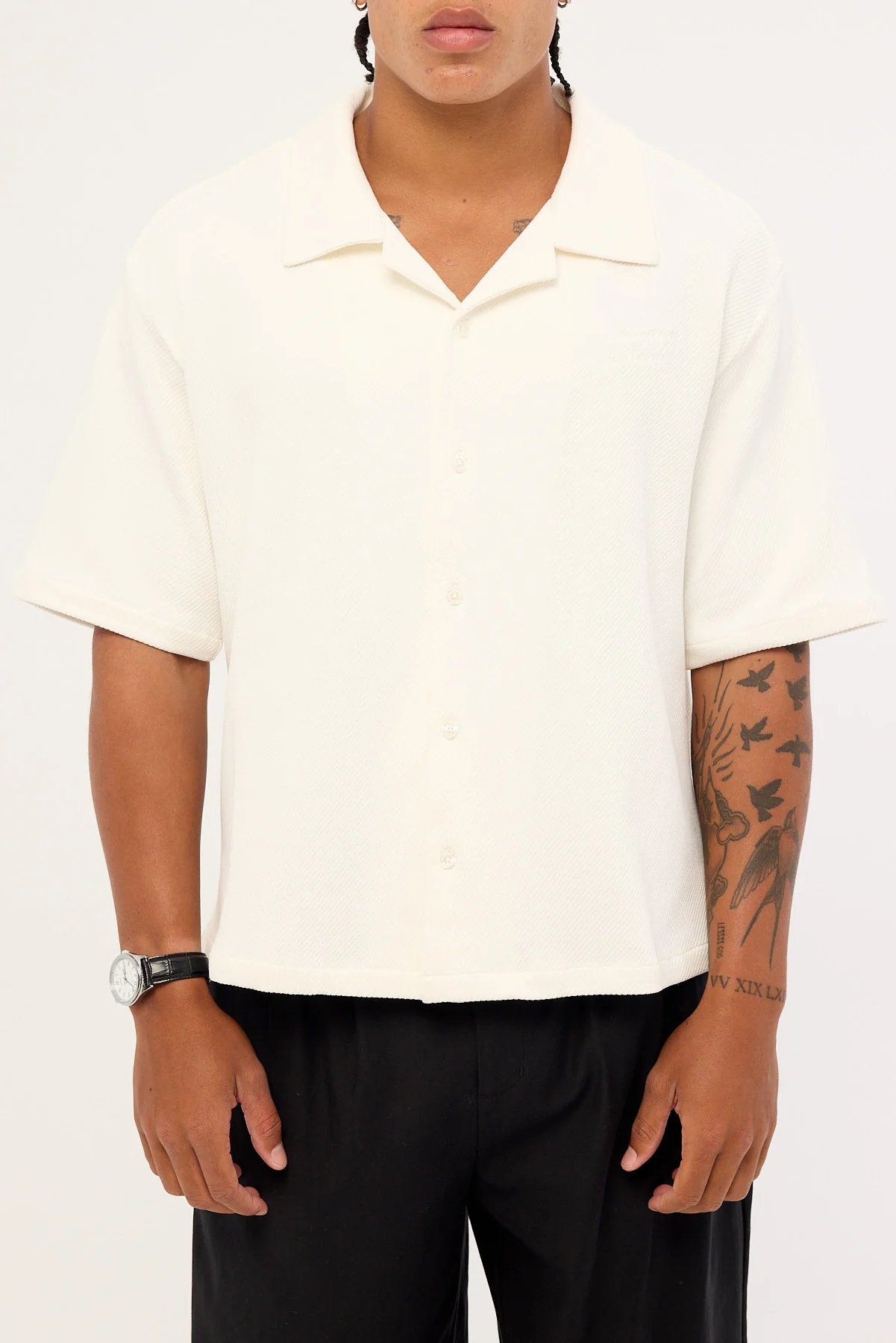 Common Need Alaric Boxy Cropped Resort Shirt White - Image 6