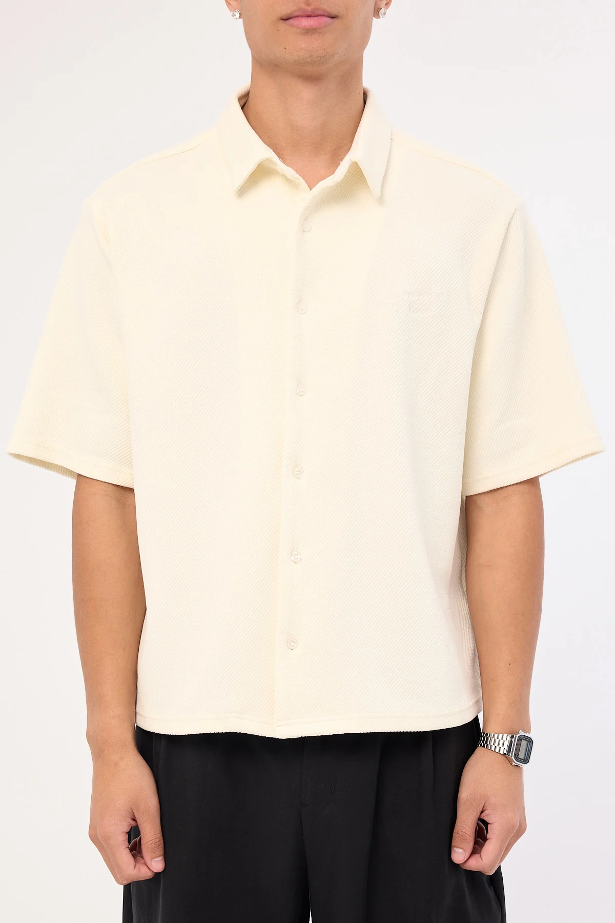 Common Need Alfie Boxy Cropped Shirt Off White - Image 8
