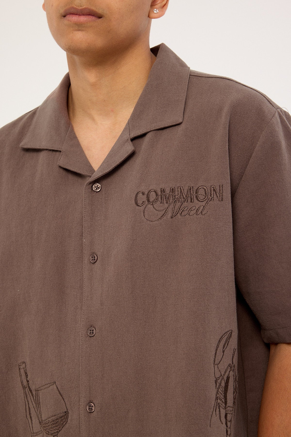 Common Need Alfresco Boxy Cropped Resort Shirt Brown - Image 4