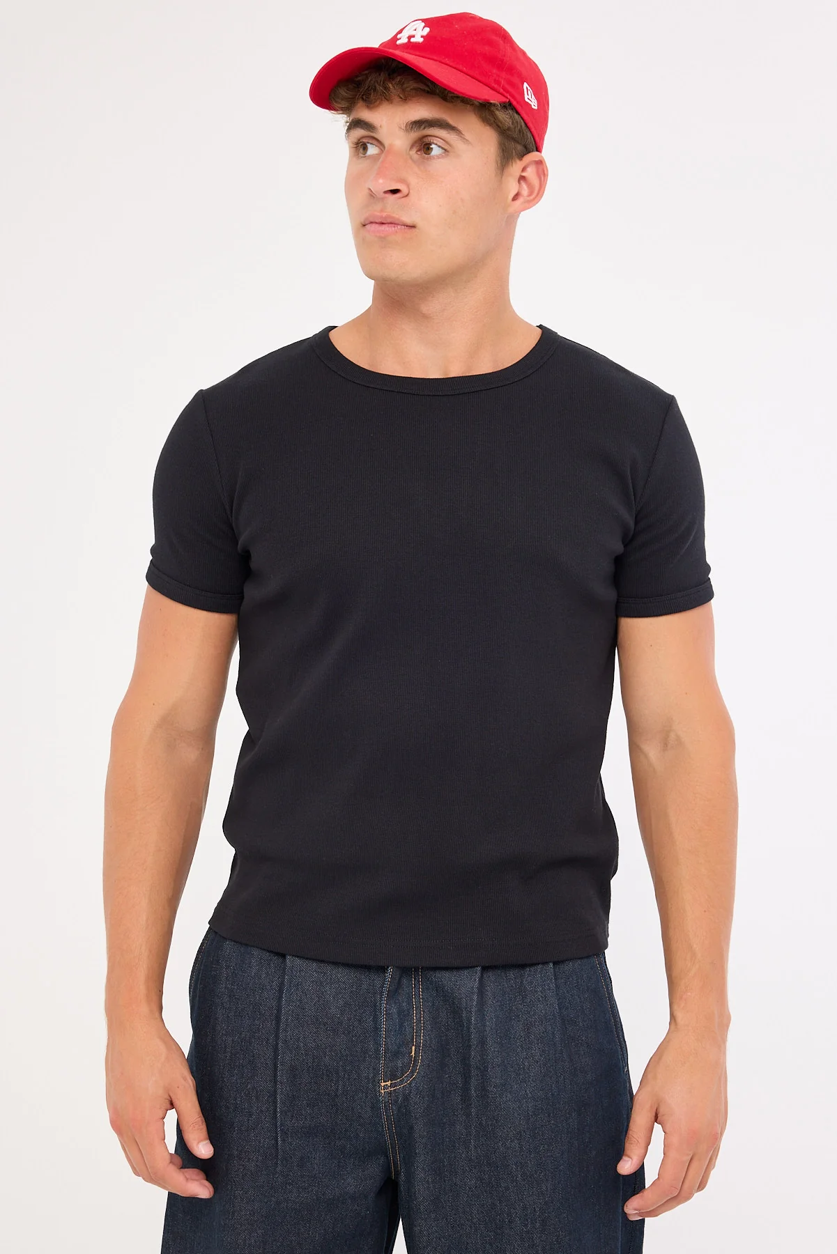 Common Need Ascot Tight Ribbed Cotton Tee Black - Image 3