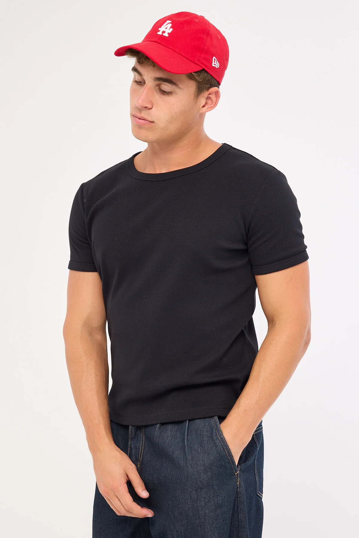 Common Need Ascot Tight Ribbed Cotton Tee Black - Image 4