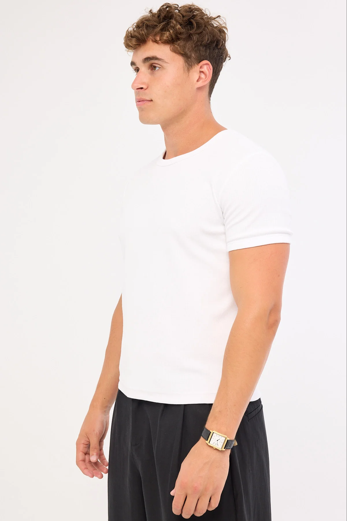 Common Need Ascot Tight Ribbed Cotton Tee White - Image 4