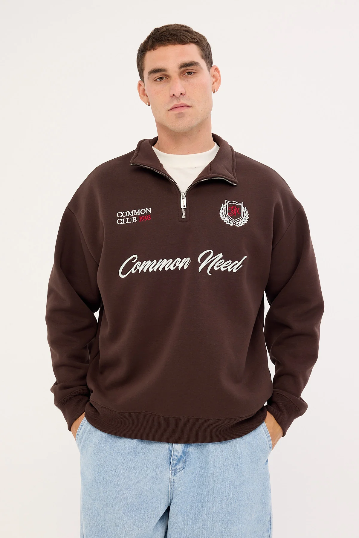 Common Need Ashwood Quarter Zip Sweater Coffee Brown