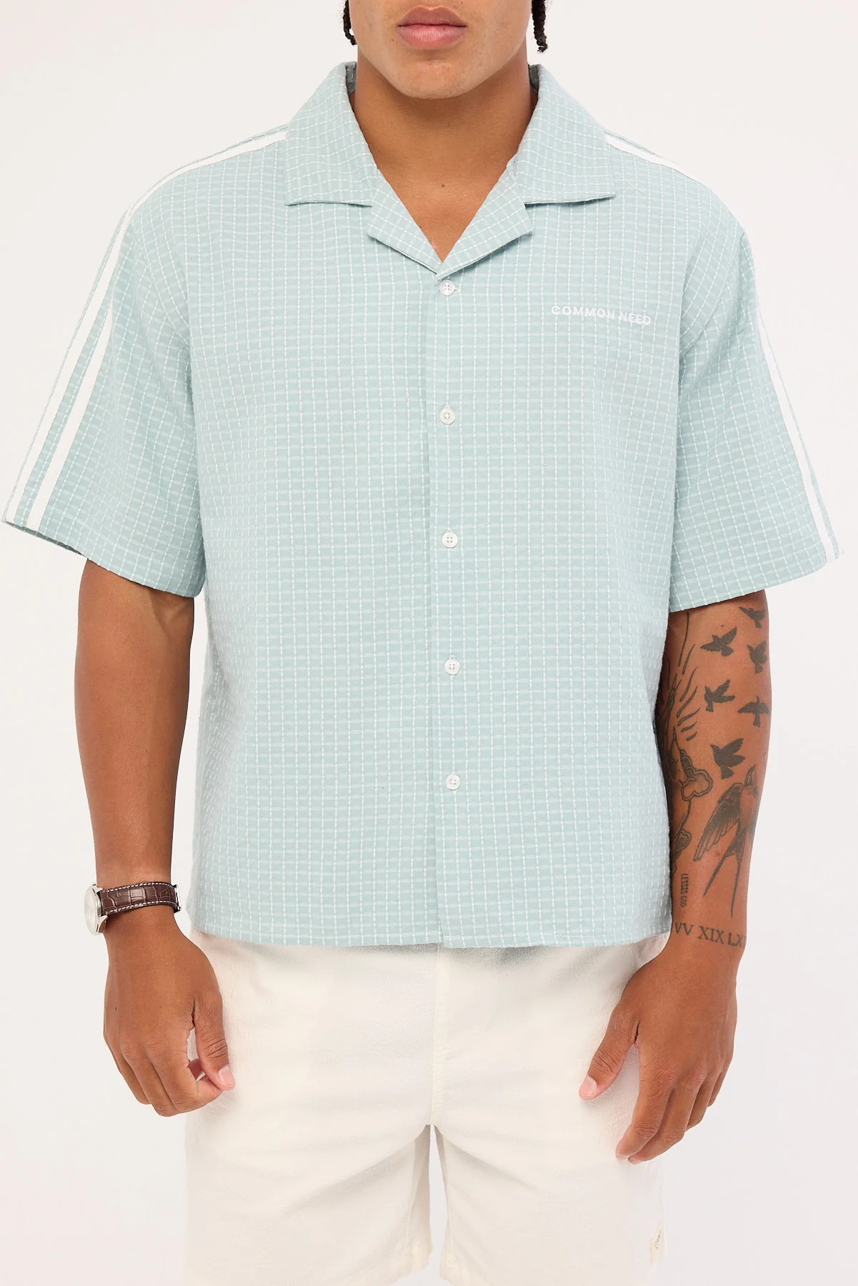 Common Need Aspect Boxy Cropped Resort Shirt Powder Blue - Image 9