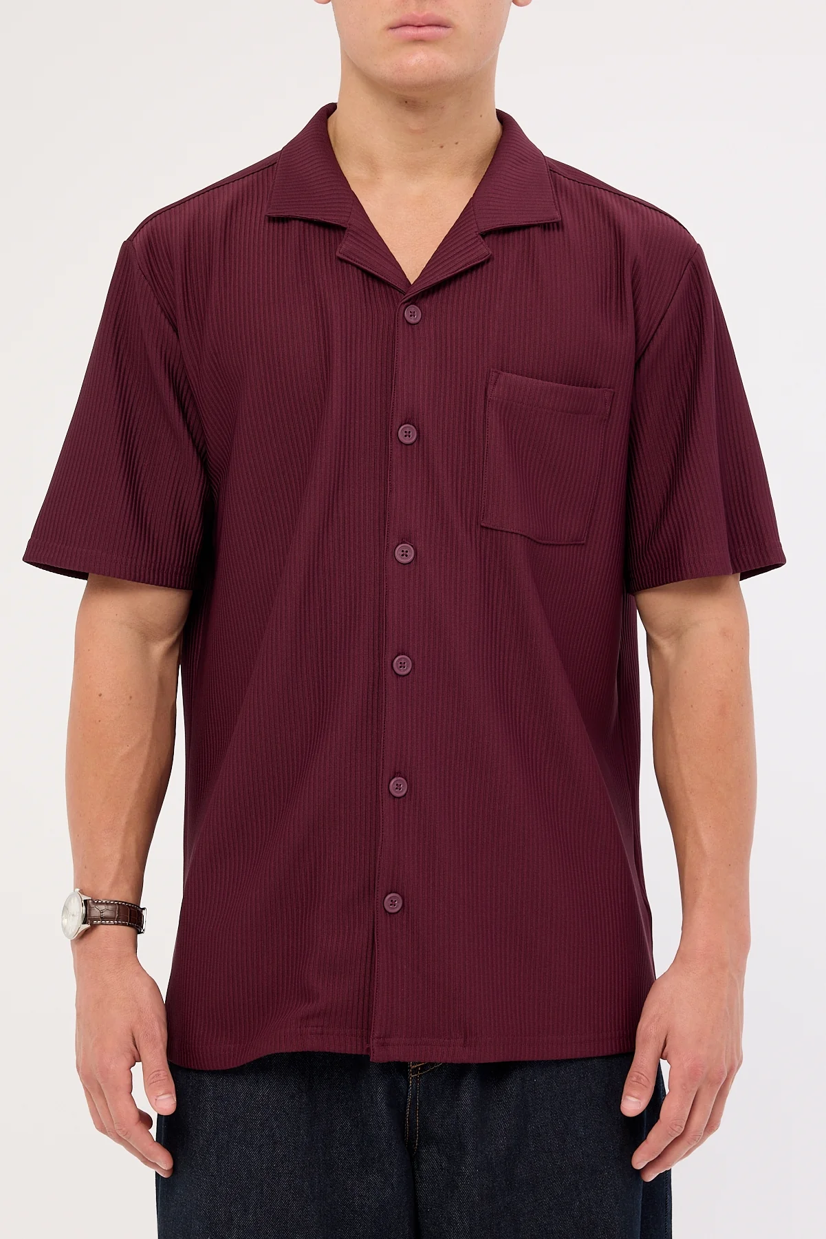 Common Need Austin Pleated Resort Shirt Burgundy - Image 7