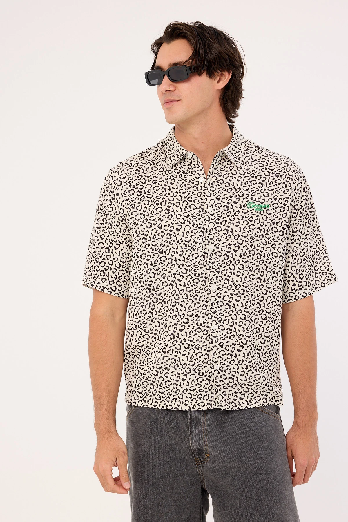 Common Need Best Interest Boxy Cropped Shirt Cream Leopard - Image 2