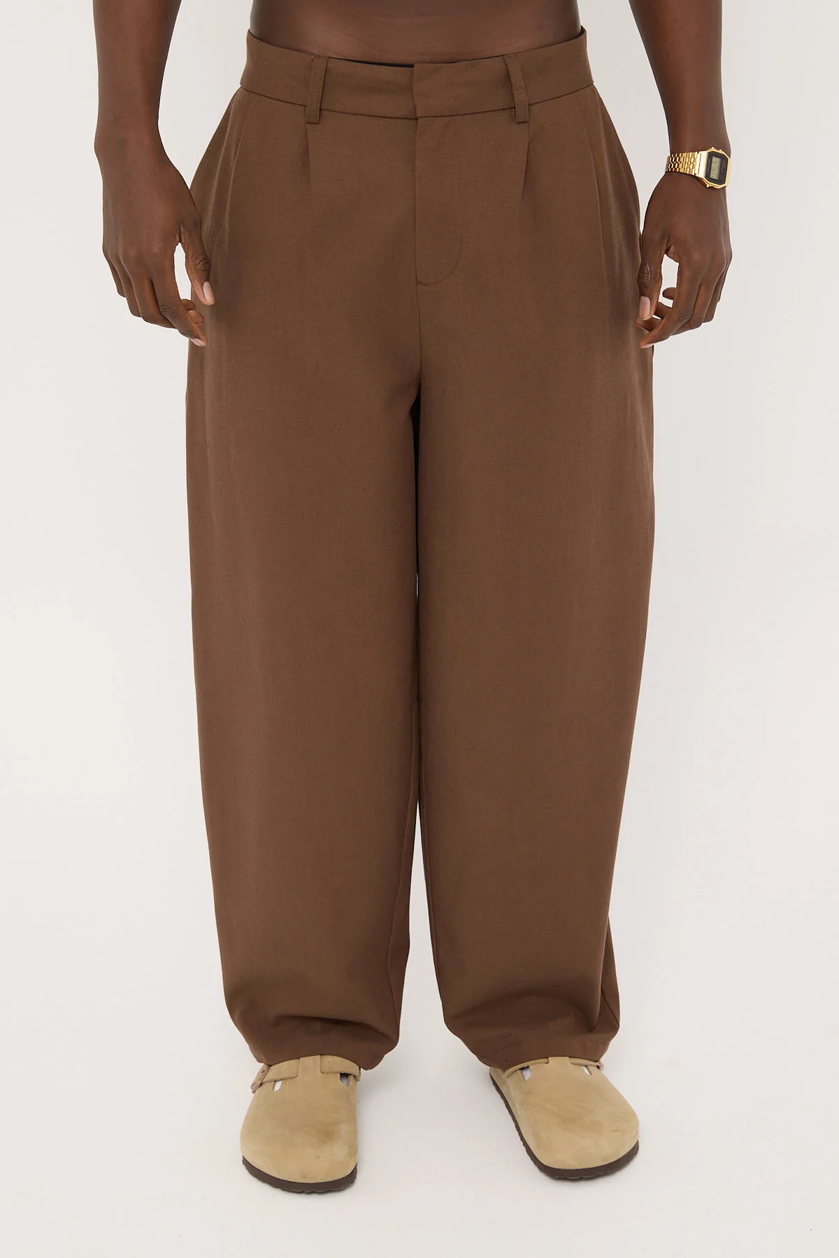 Common Need Blanco Pleated Tailored Trouser Brown - Image 9