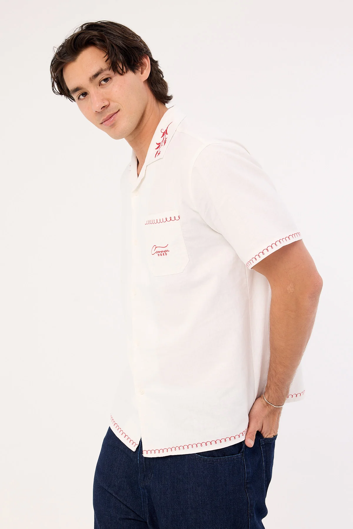 Common Need Bloomed Linen Resort Shirt White - Image 5