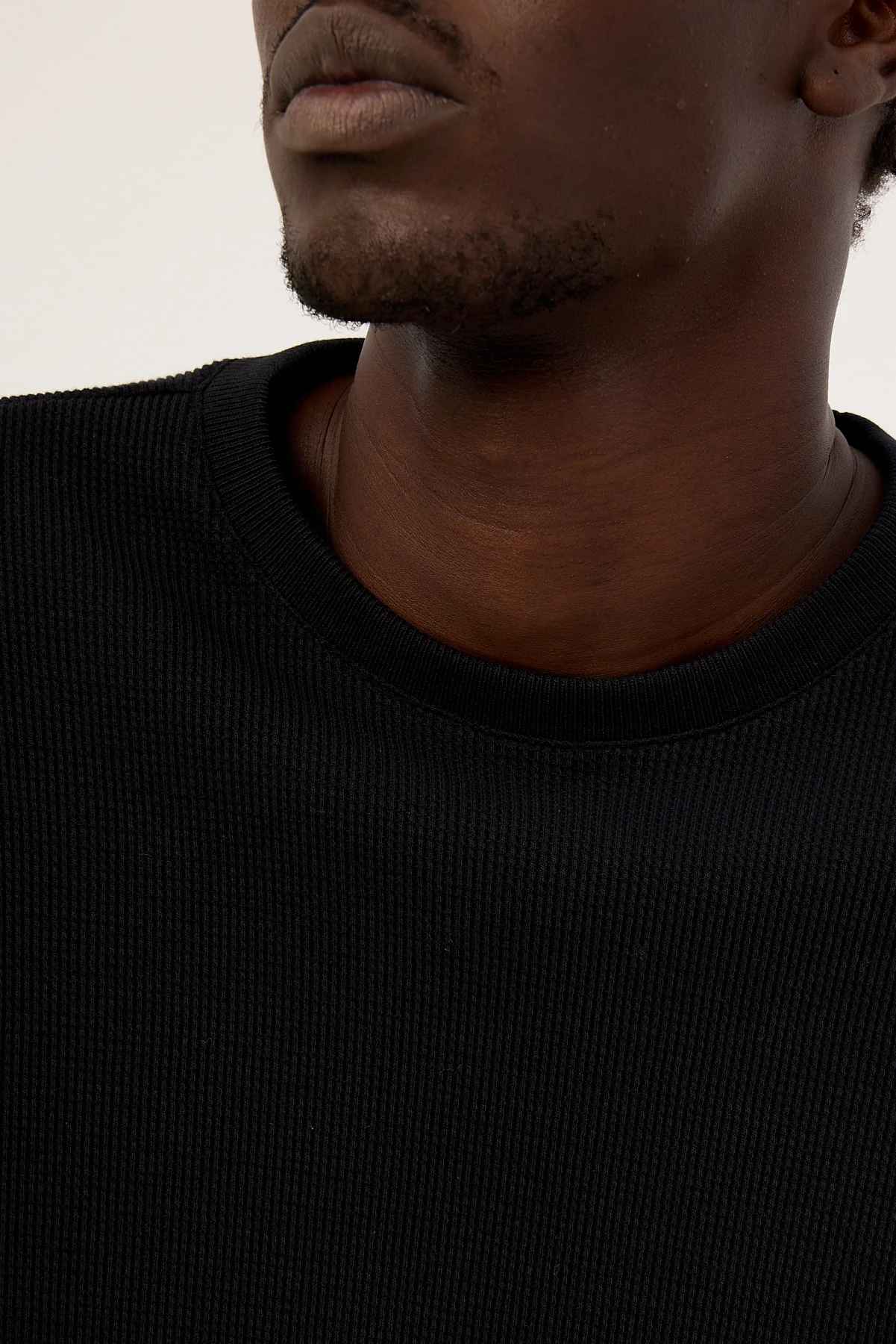 Common Need Channing Waffle Long Sleeve Tee Black - Image 5