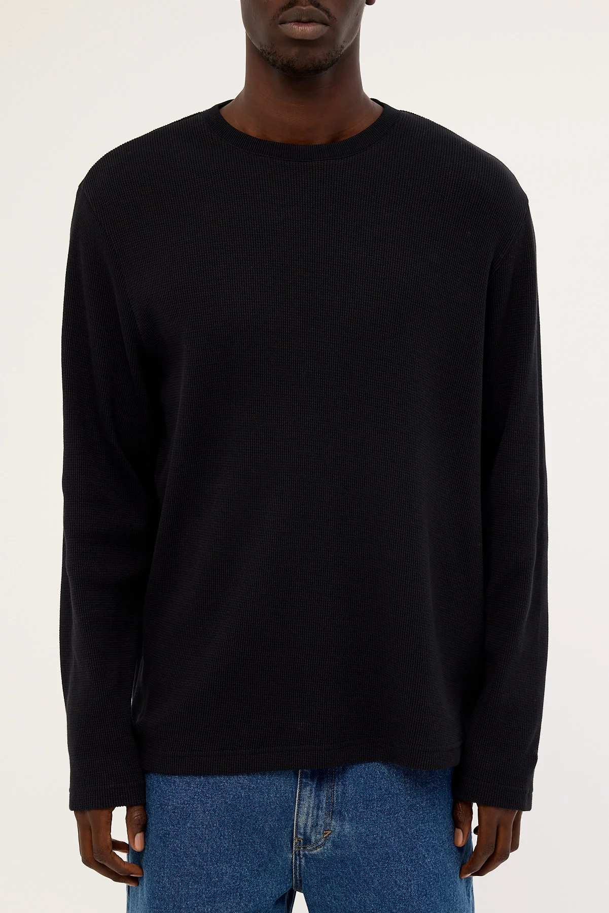 Common Need Channing Waffle Long Sleeve Tee Black - Image 6