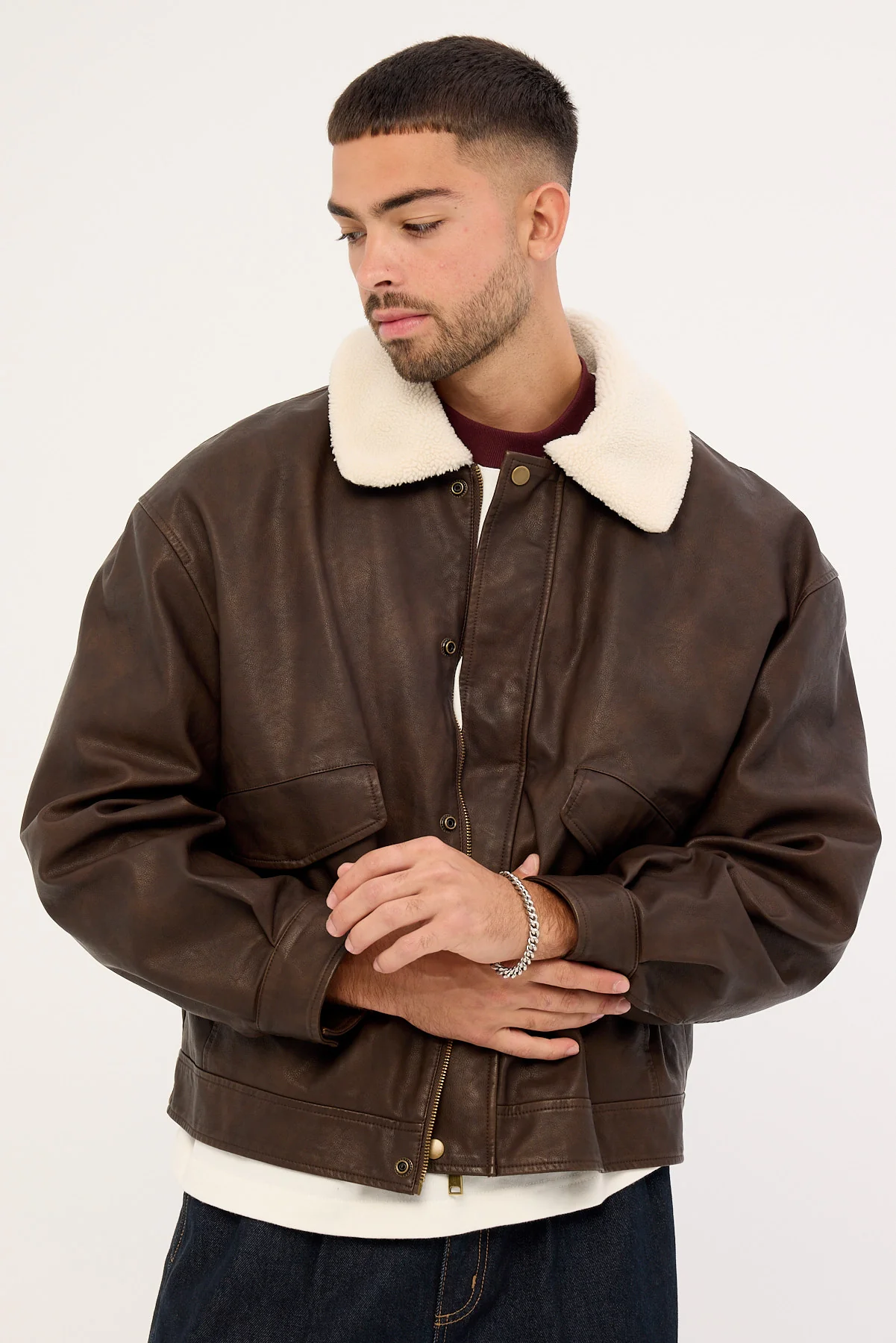 Common Need Claremont Bomber Jacket Dark Washed Brown