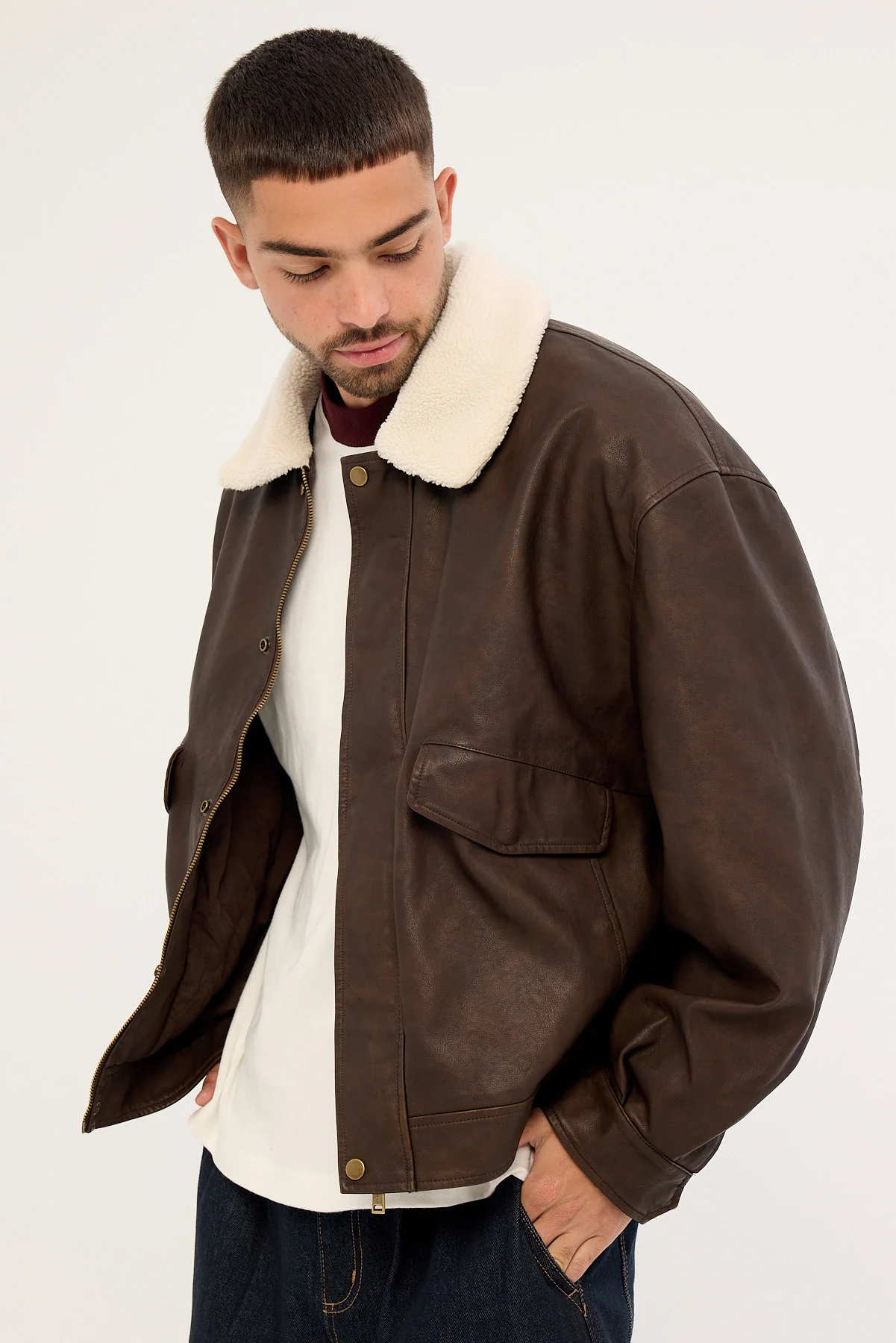 Common Need Claremont Bomber Jacket Dark Washed Brown - Image 4
