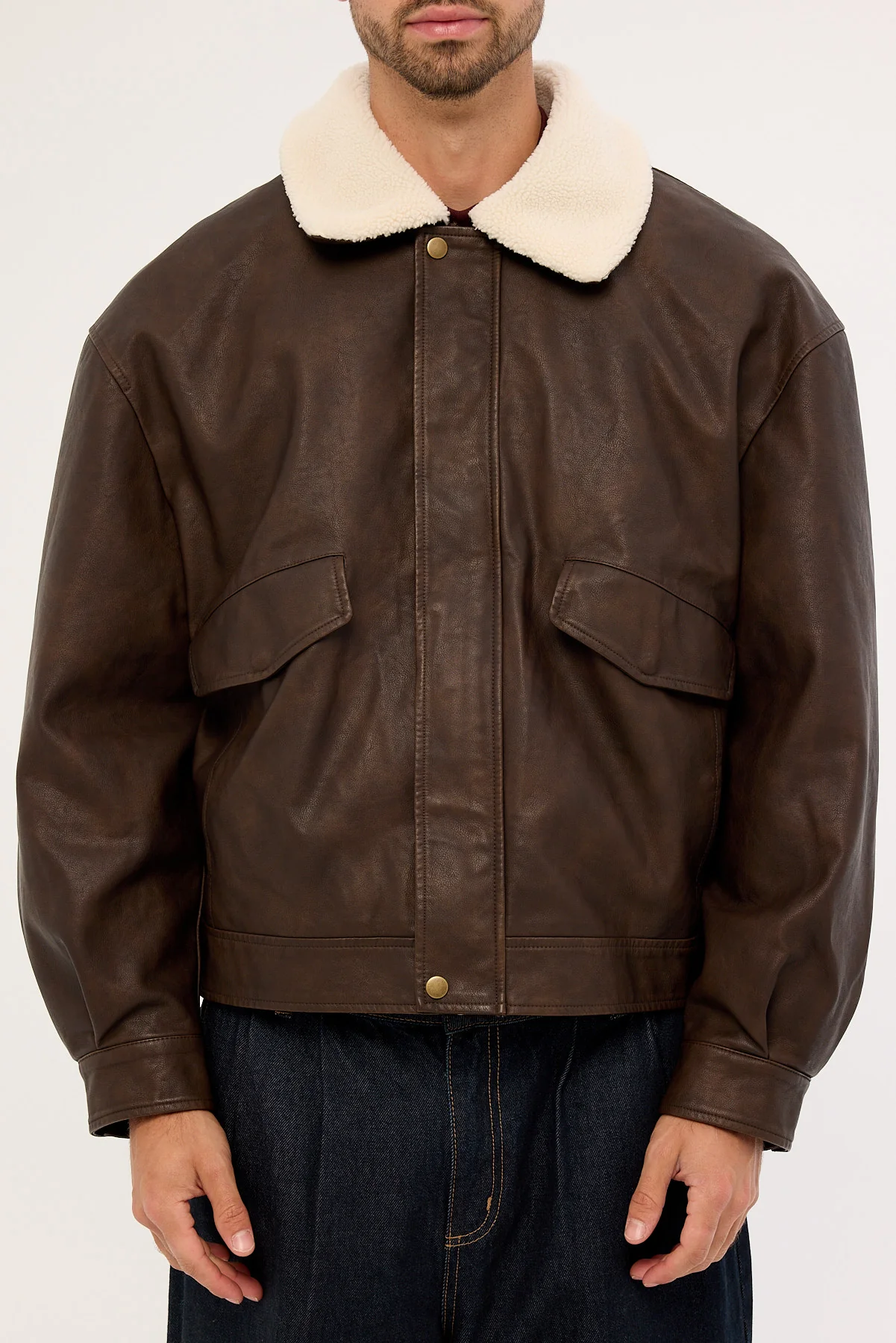 Common Need Claremont Bomber Jacket Dark Washed Brown - Image 6