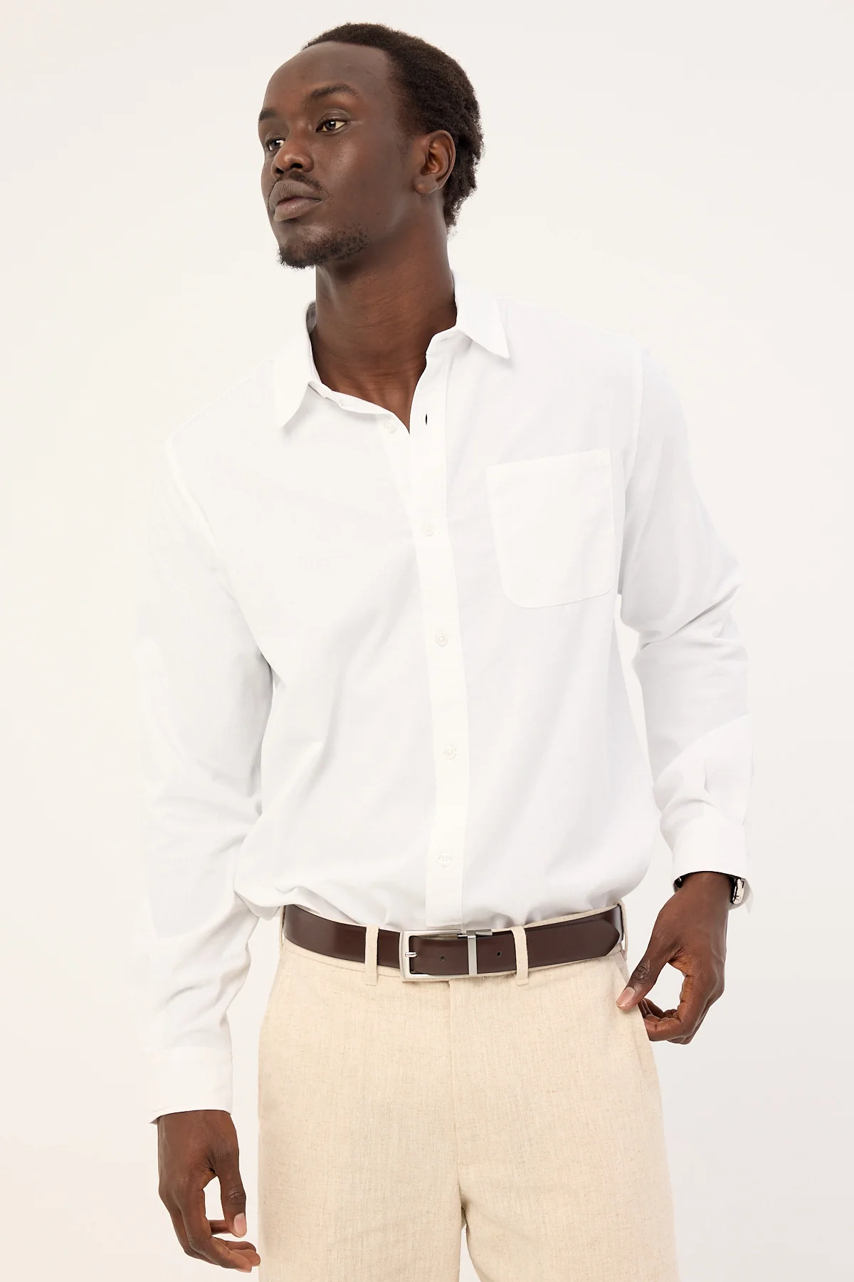 Common Need Classic Linen Long Sleeve Shirt White - Image 3