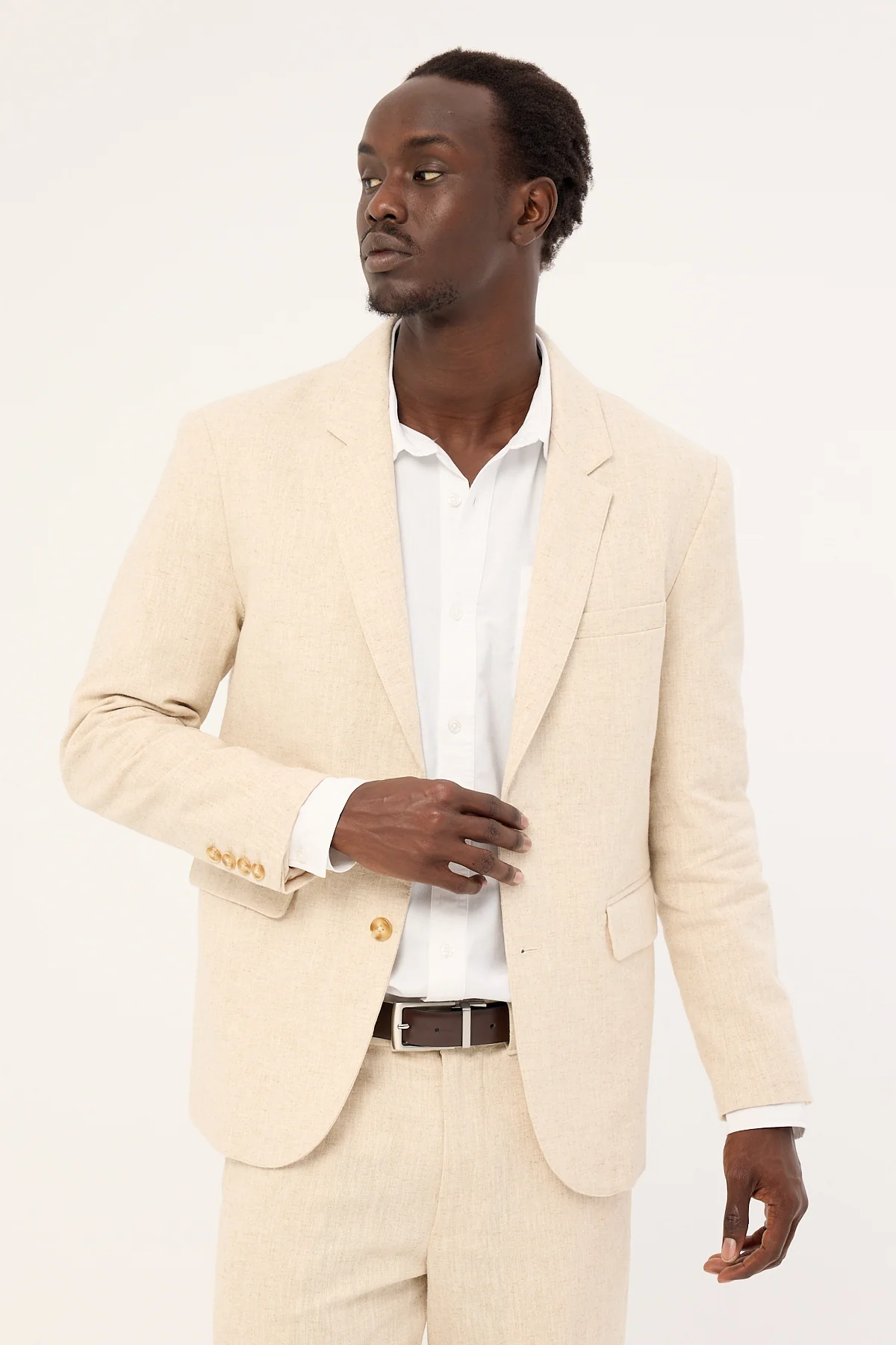 Common Need Classic Linen Long Sleeve Shirt White - Image 4