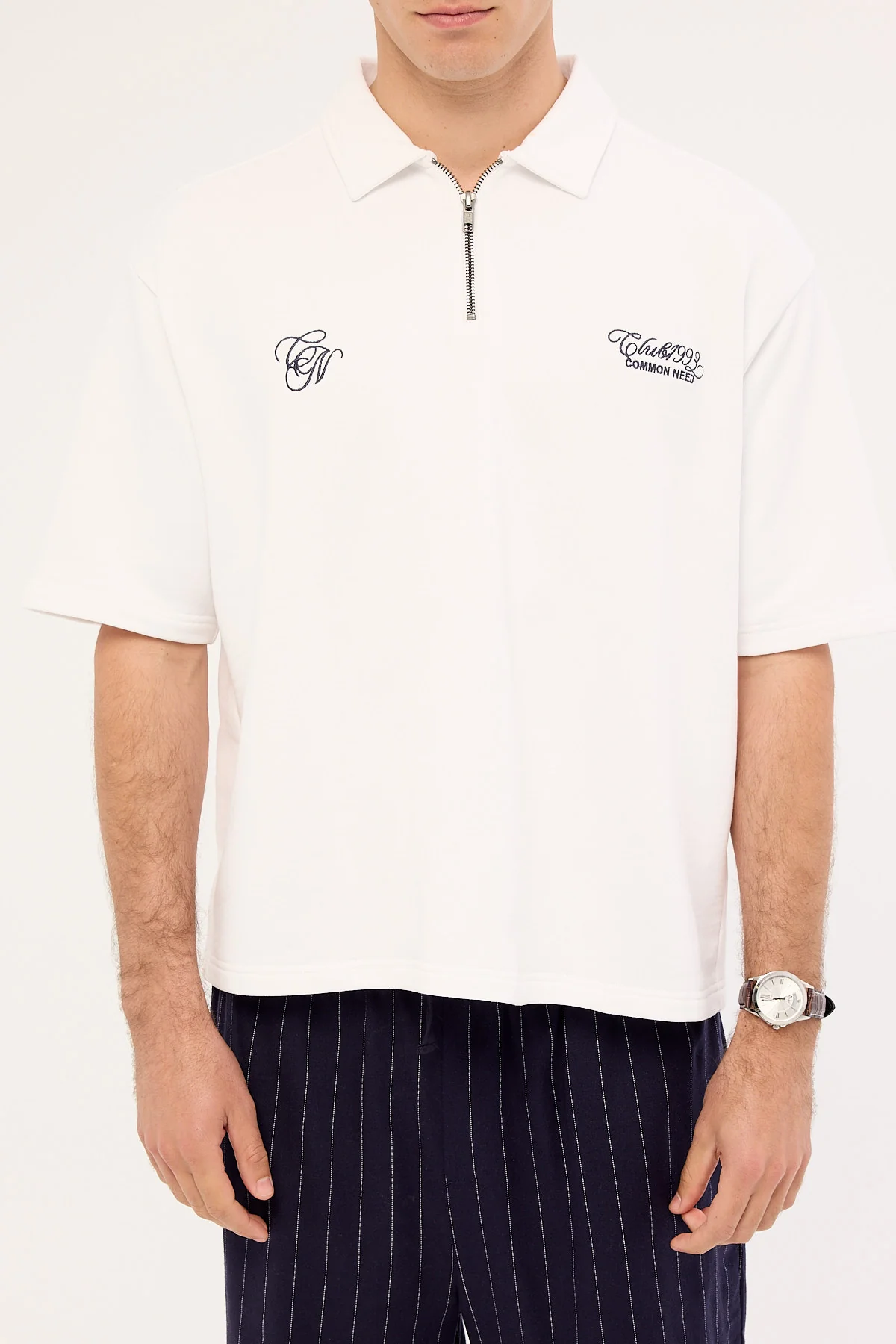 Common Need Club 1993 Cropped Quarter Zip Polo White - Image 6