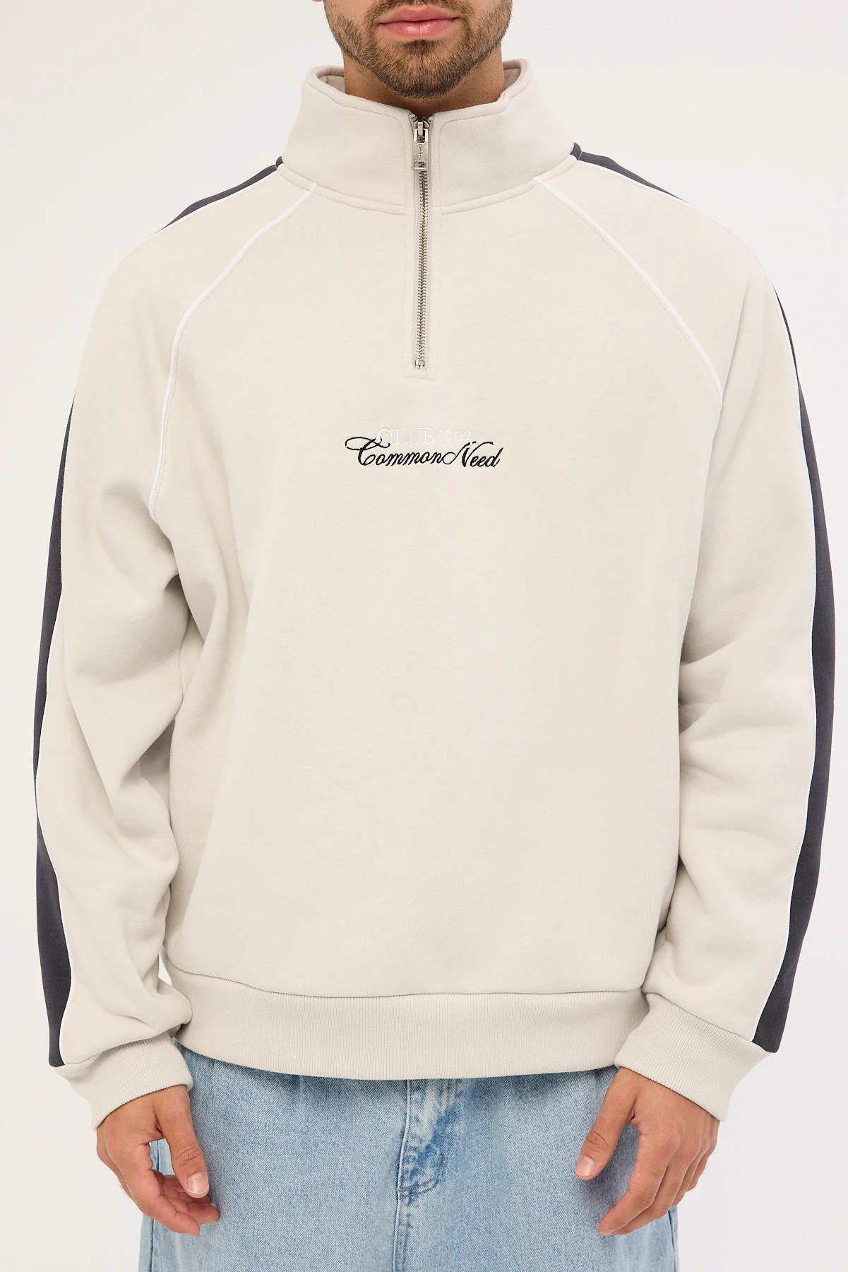 Common Need Club 93 Quarter Zip Sweater Ice Grey - Image 8