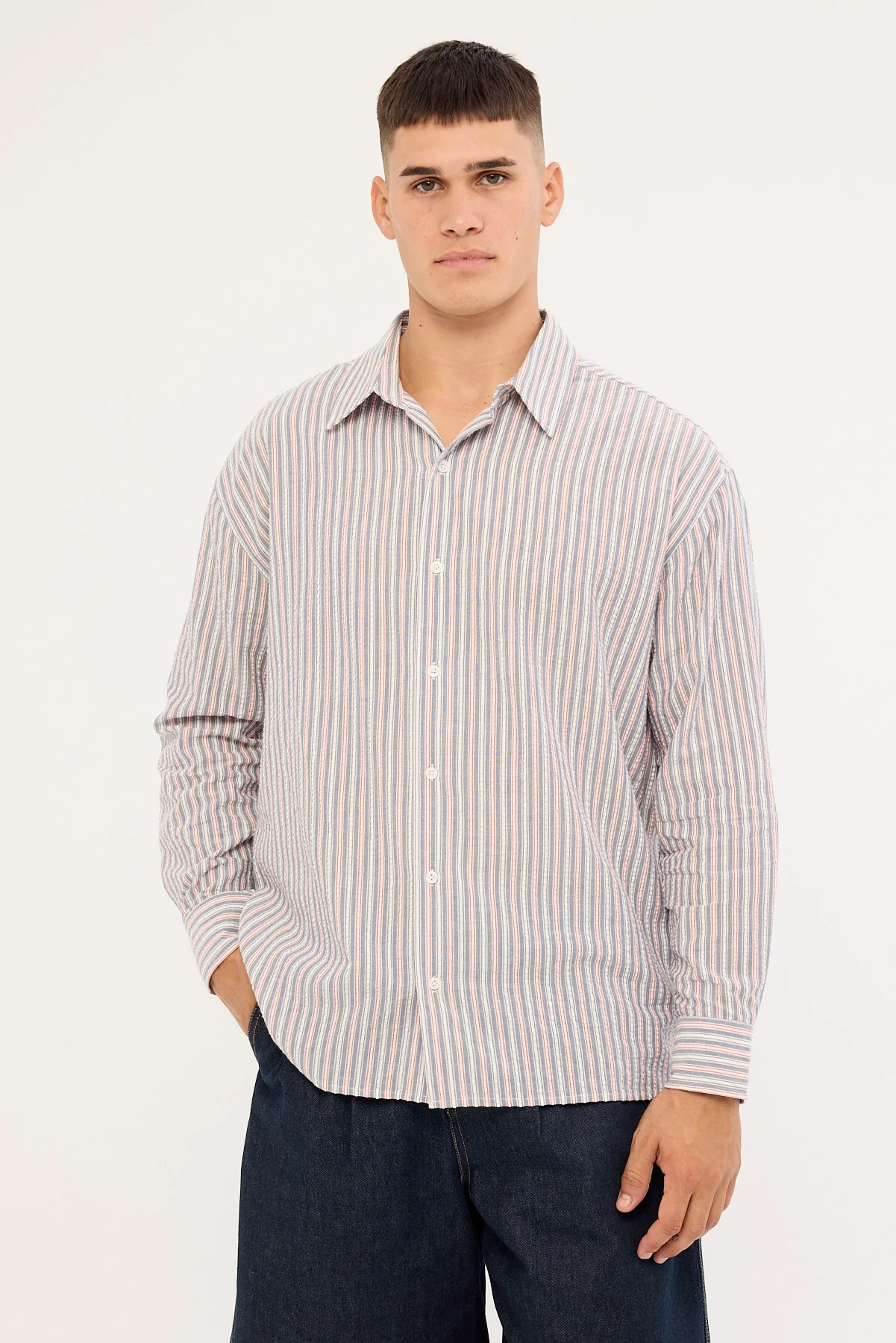 Common Need Colonial Long Sleeve Shirt Vintage Blue Stripe