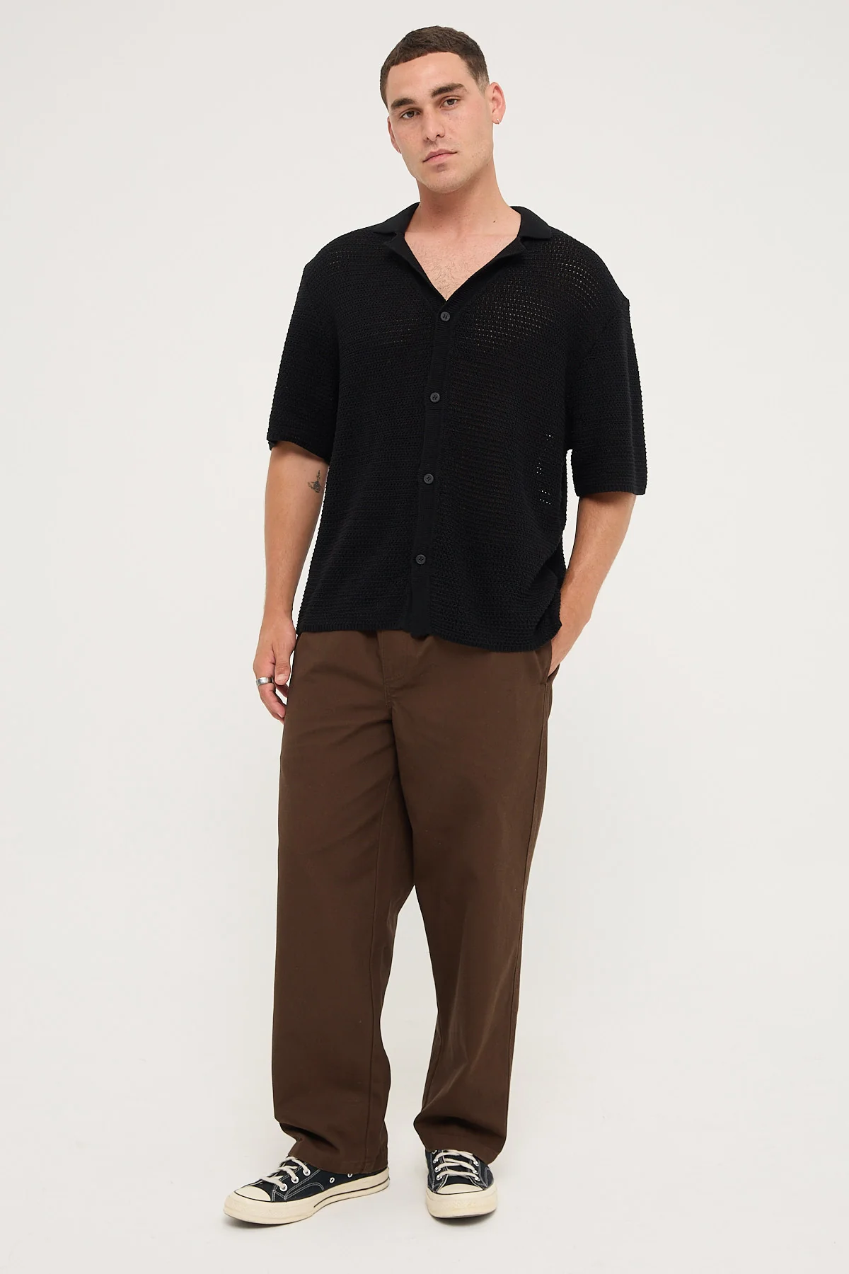 Common Need Crochet Boxy Resort Shirt Black - Image 2