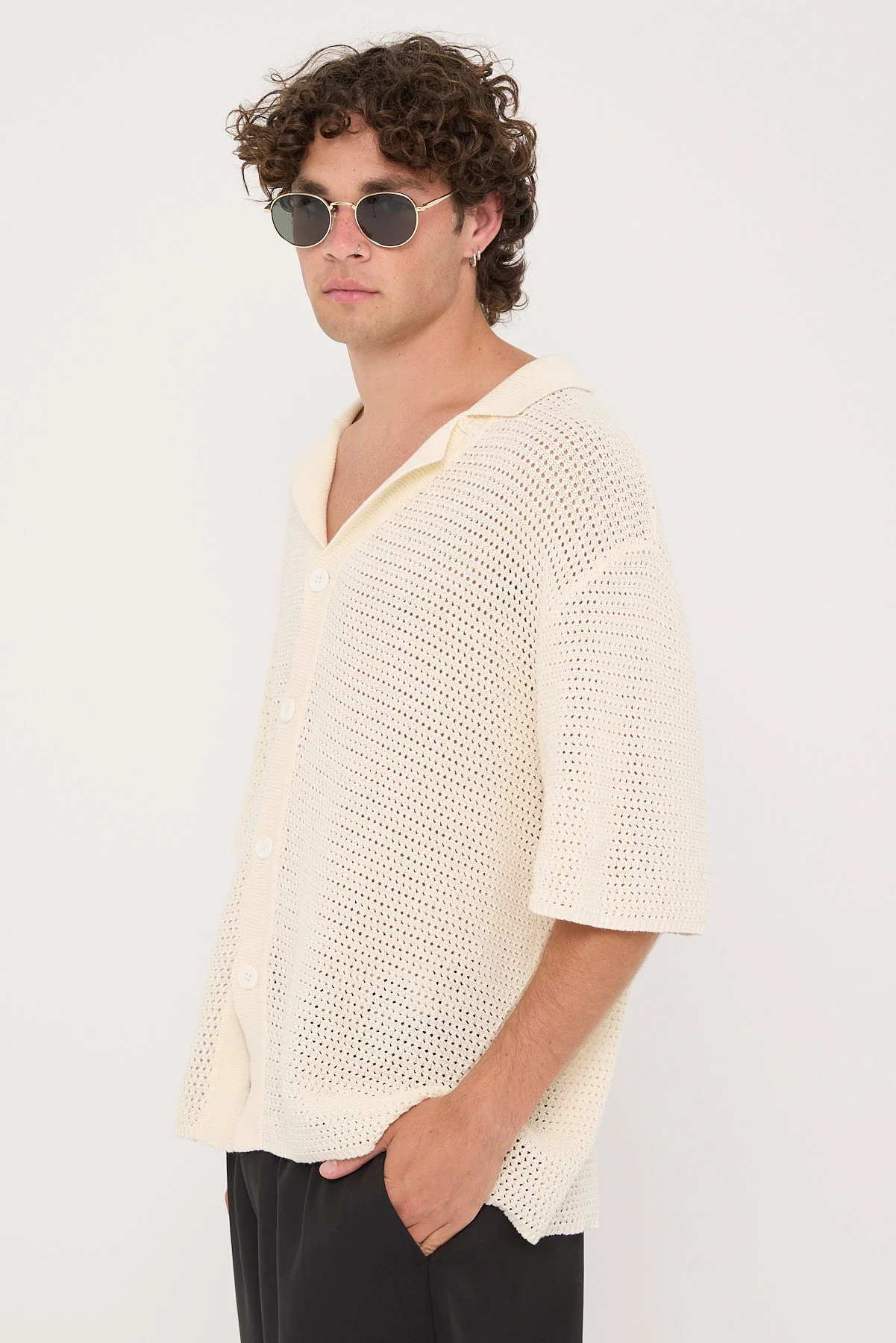 Common Need Crochet Boxy Resort Shirt Ecru - Image 3