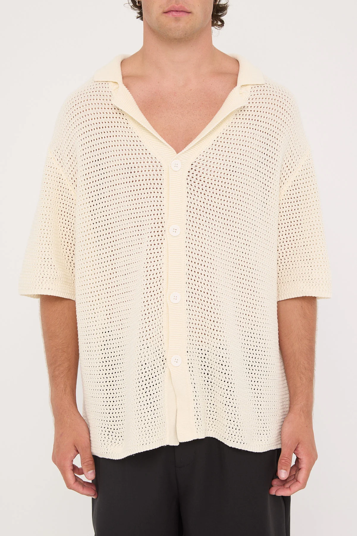 Common Need Crochet Boxy Resort Shirt Ecru - Image 6
