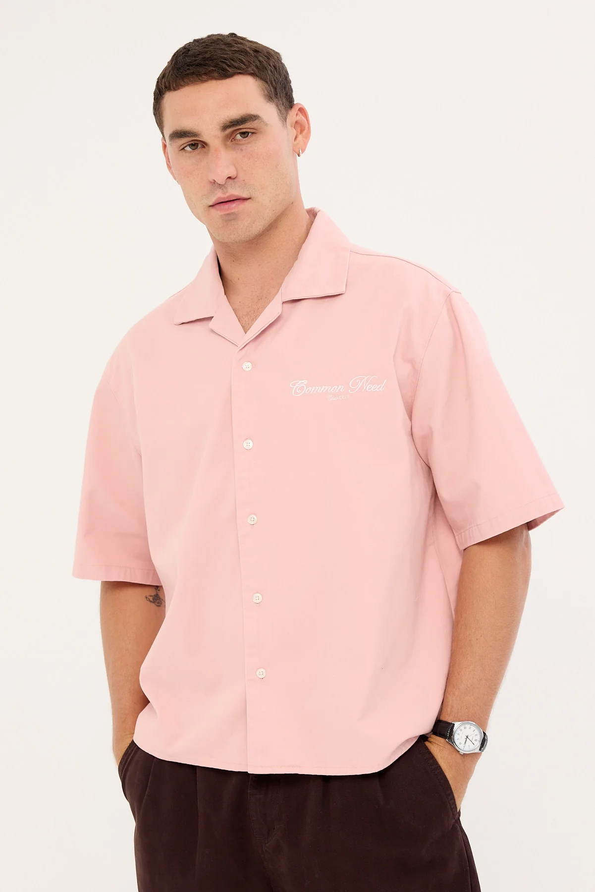 Common Need Diplomatic Boxy Cropped Resort Shirt Washed Pink