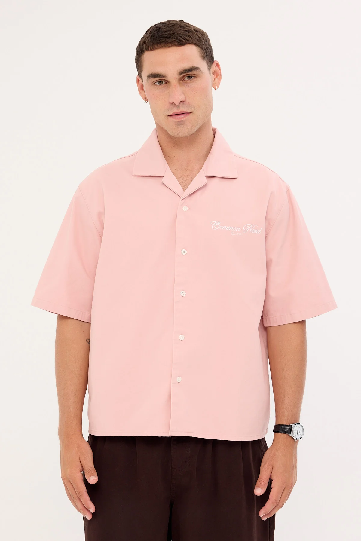 Common Need Diplomatic Boxy Cropped Resort Shirt Washed Pink - Image 5