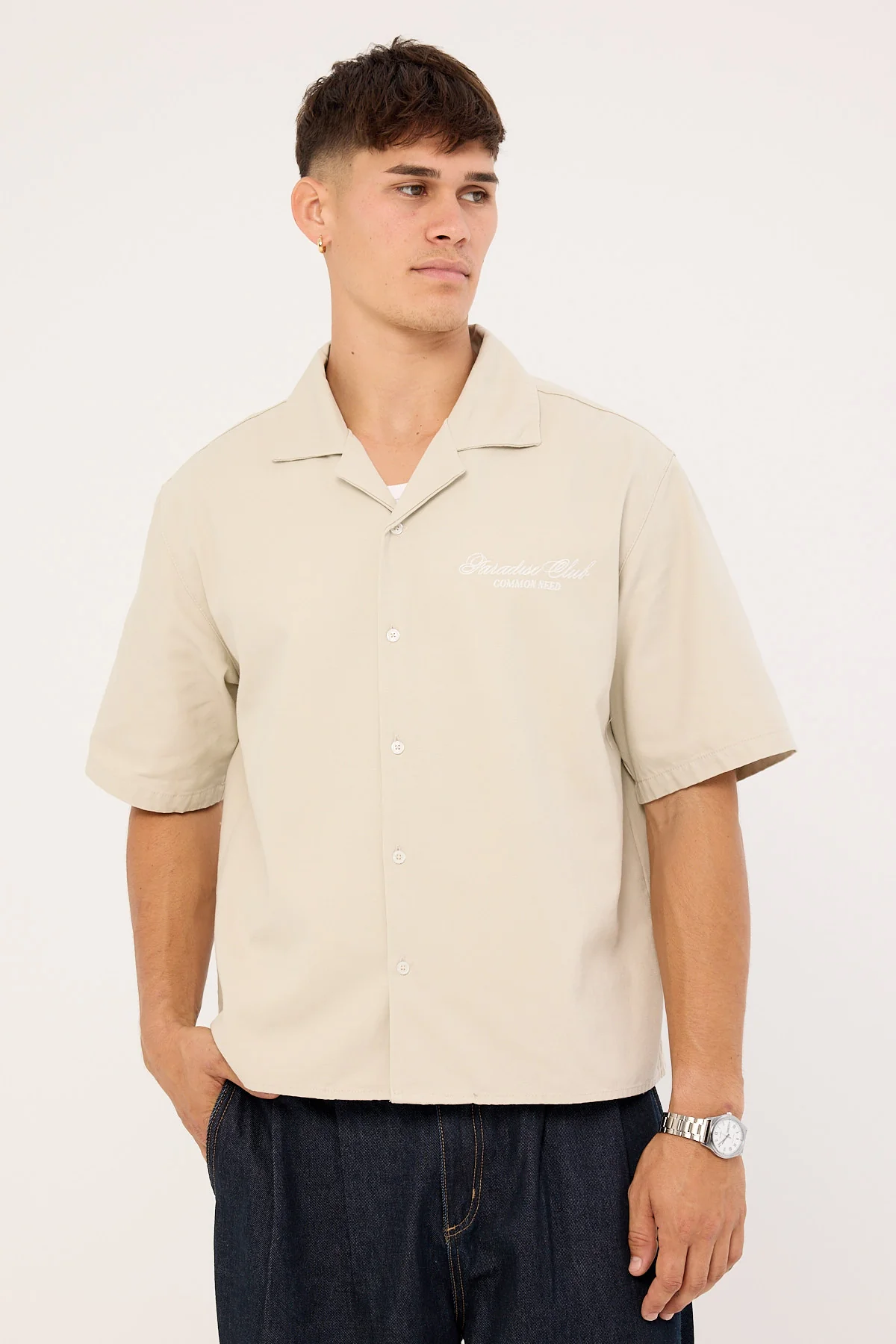 Common Need Divine Boxy Cropped Resort Shirt Dove Grey - Image 3